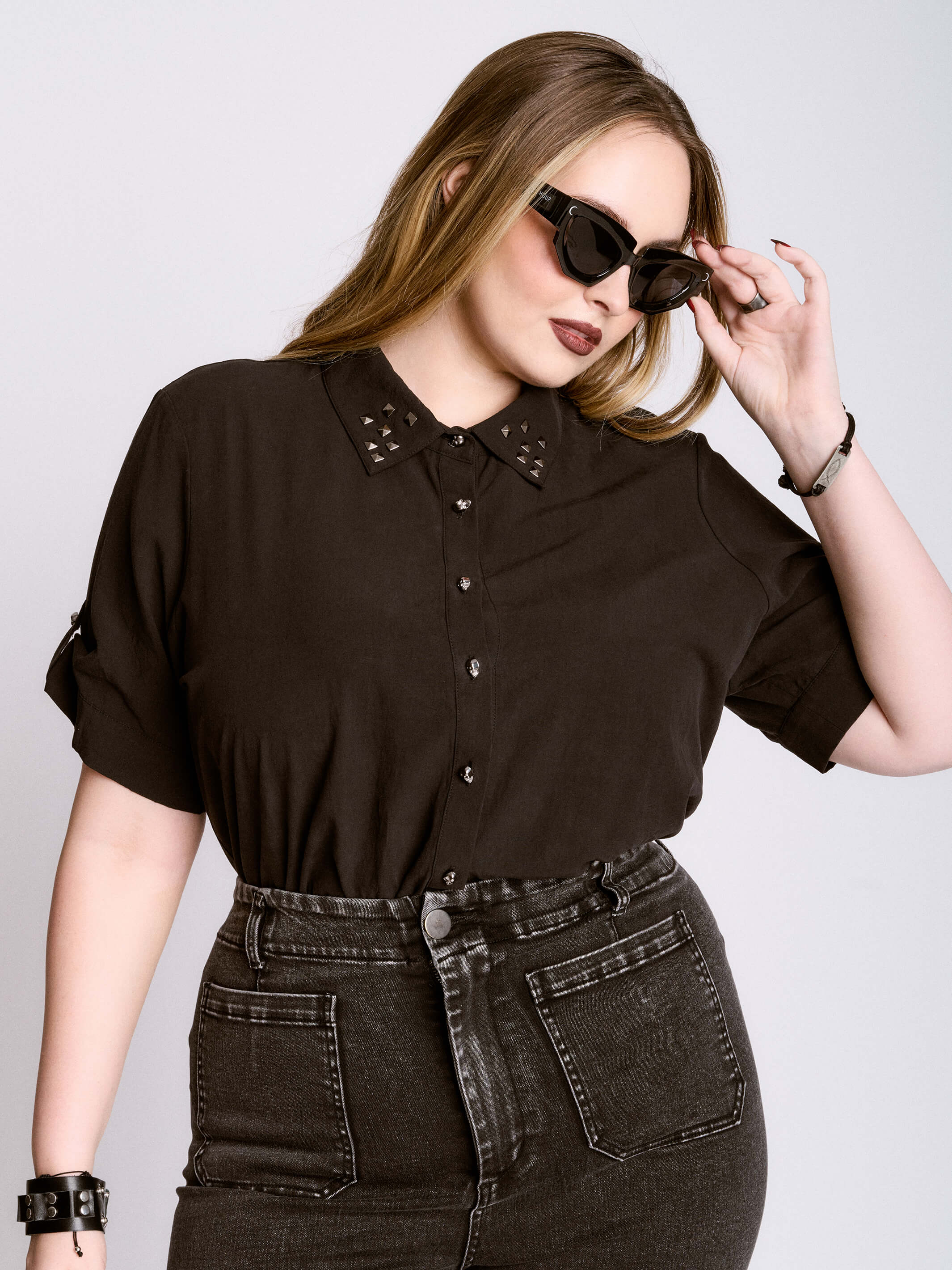 Studded Skull Button Shirt | Corporate Goth Shirt | Midnight Hour
