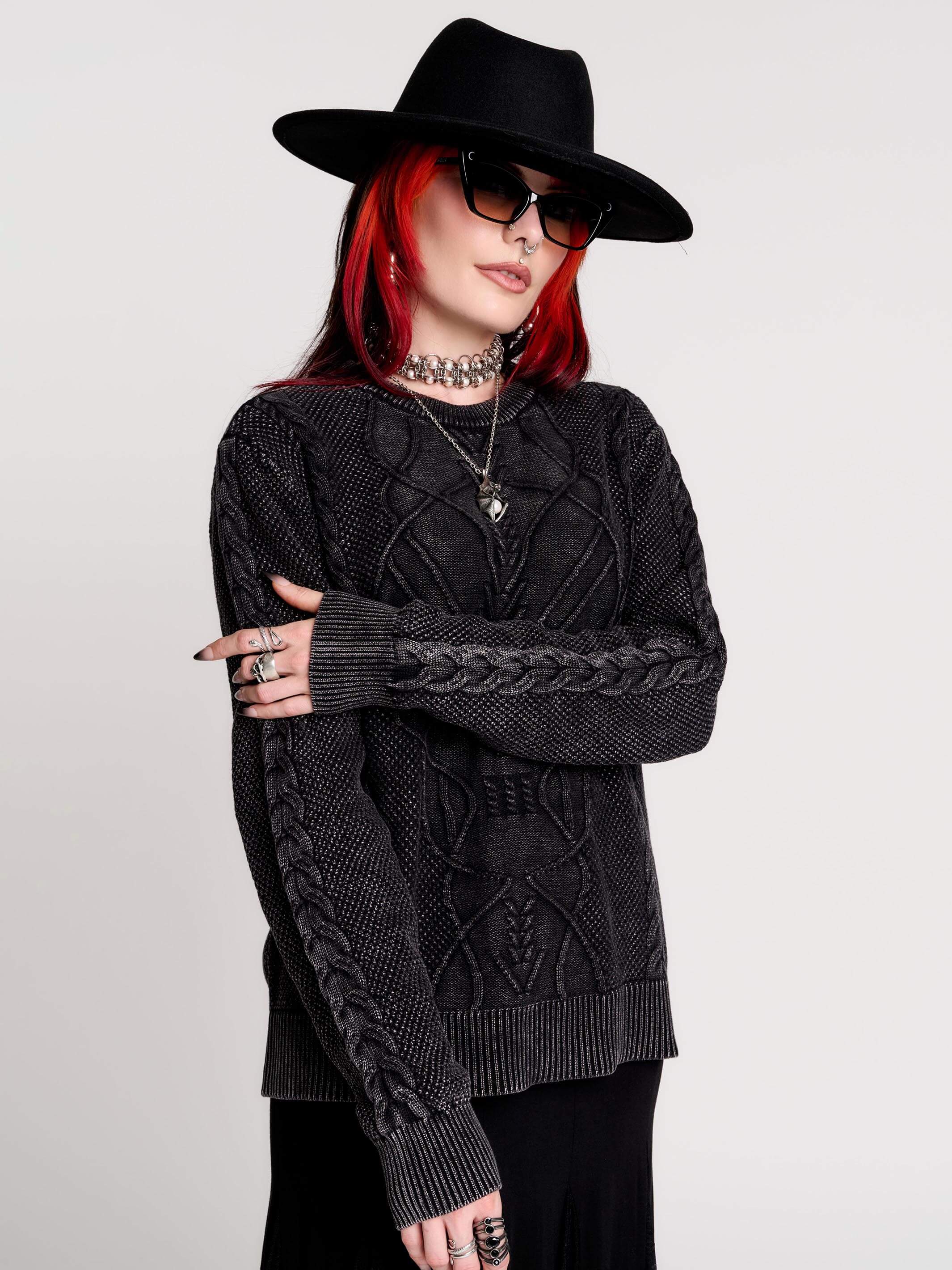 DimMoire Skullニットベスト Skull Sweater by Midnight Hour – Black Gothic Cotton Cable Knit
