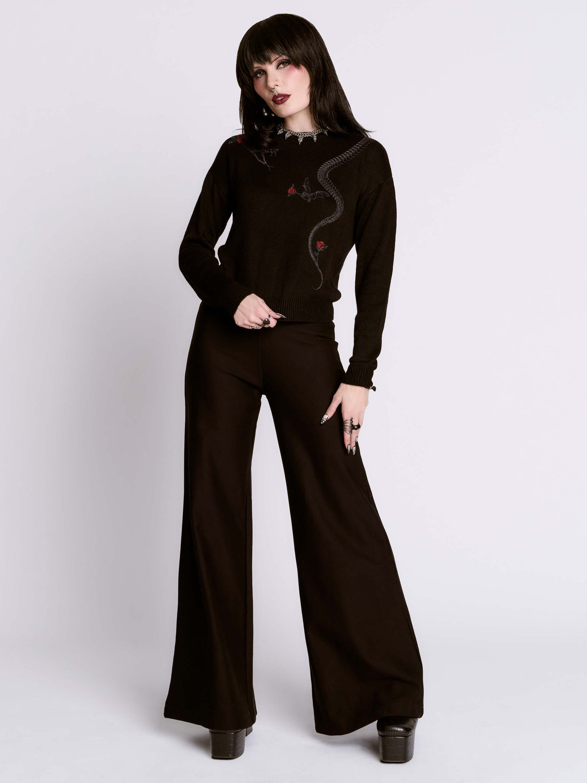 Embroidered Snake Rose Sweater – Midnight Hour