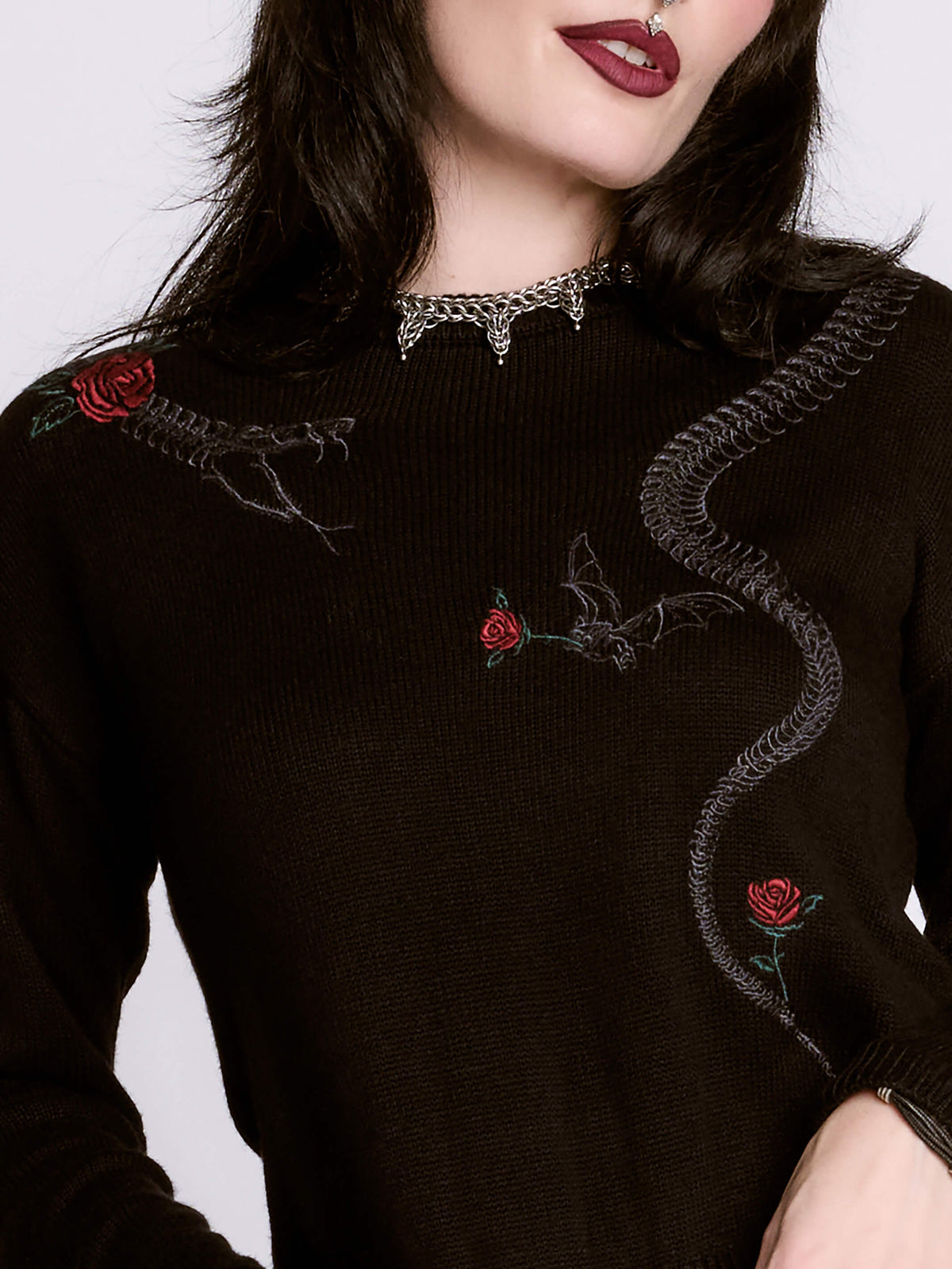 Embroidered Snake Rose Sweater – Midnight Hour