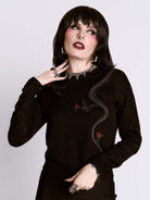 Embroidered Snake Rose Sweater