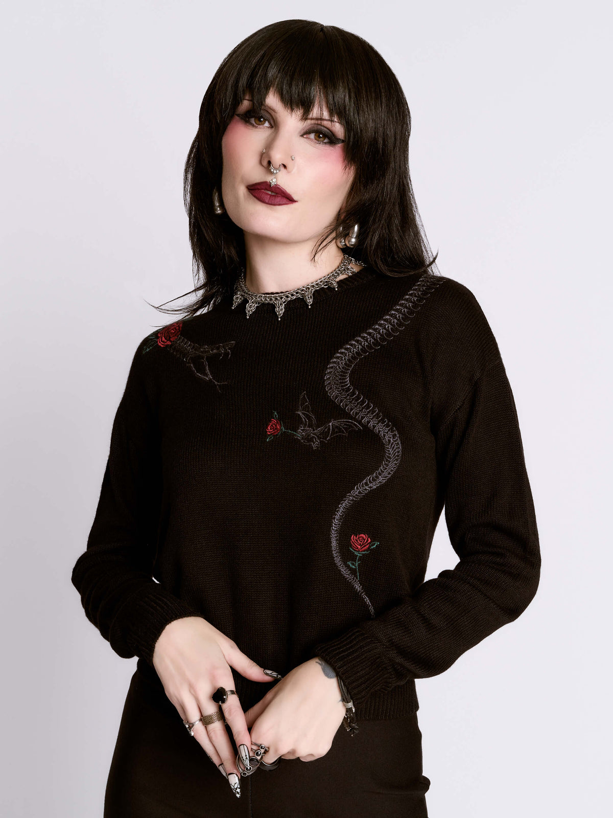 Embroidered Snake Rose Sweater – Midnight Hour