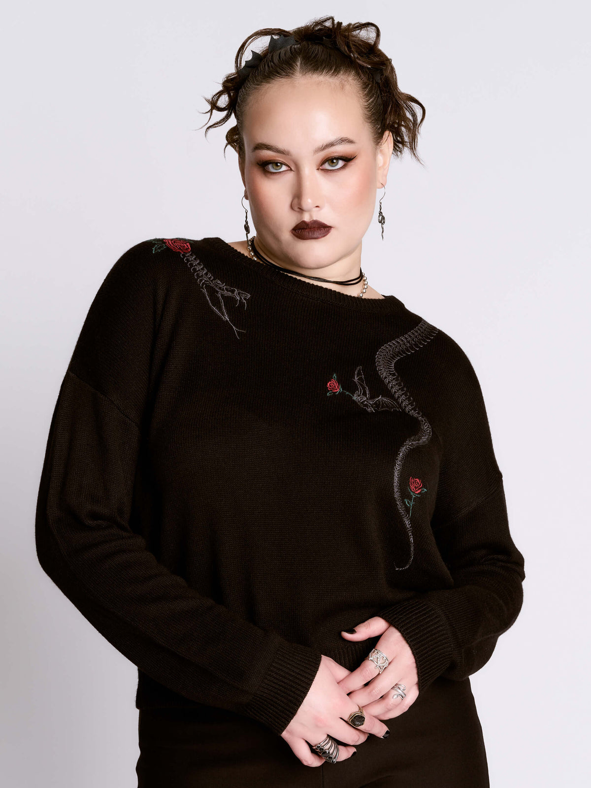 Embroidered Snake Rose Sweater – Midnight Hour
