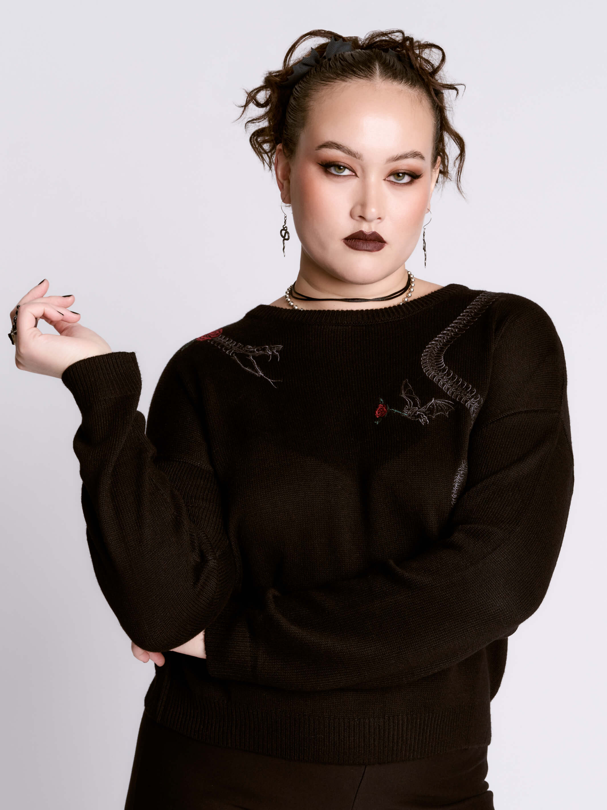 Embroidered Snake Rose Sweater – Midnight Hour