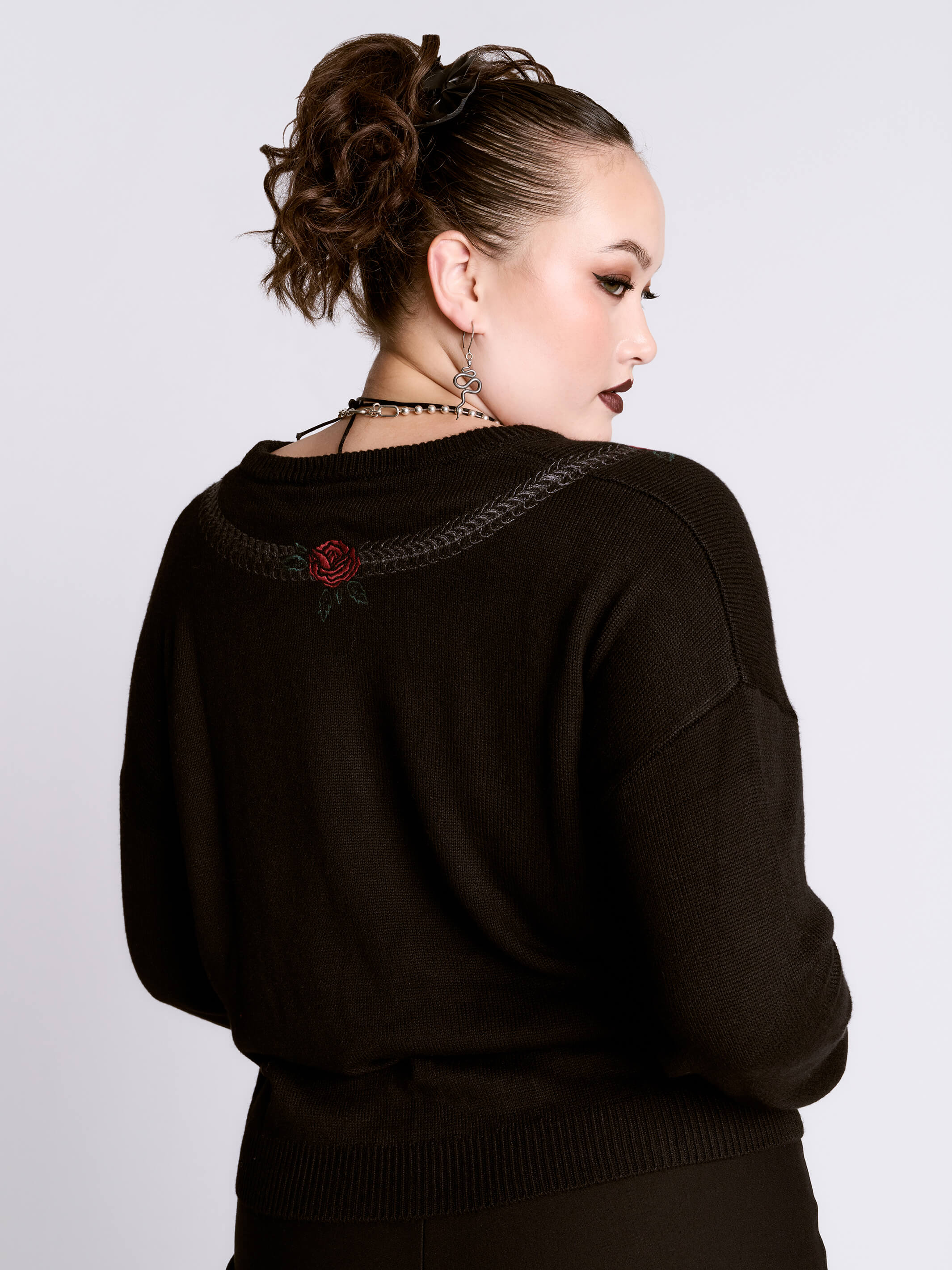 Embroidered Snake Rose Sweater – Midnight Hour