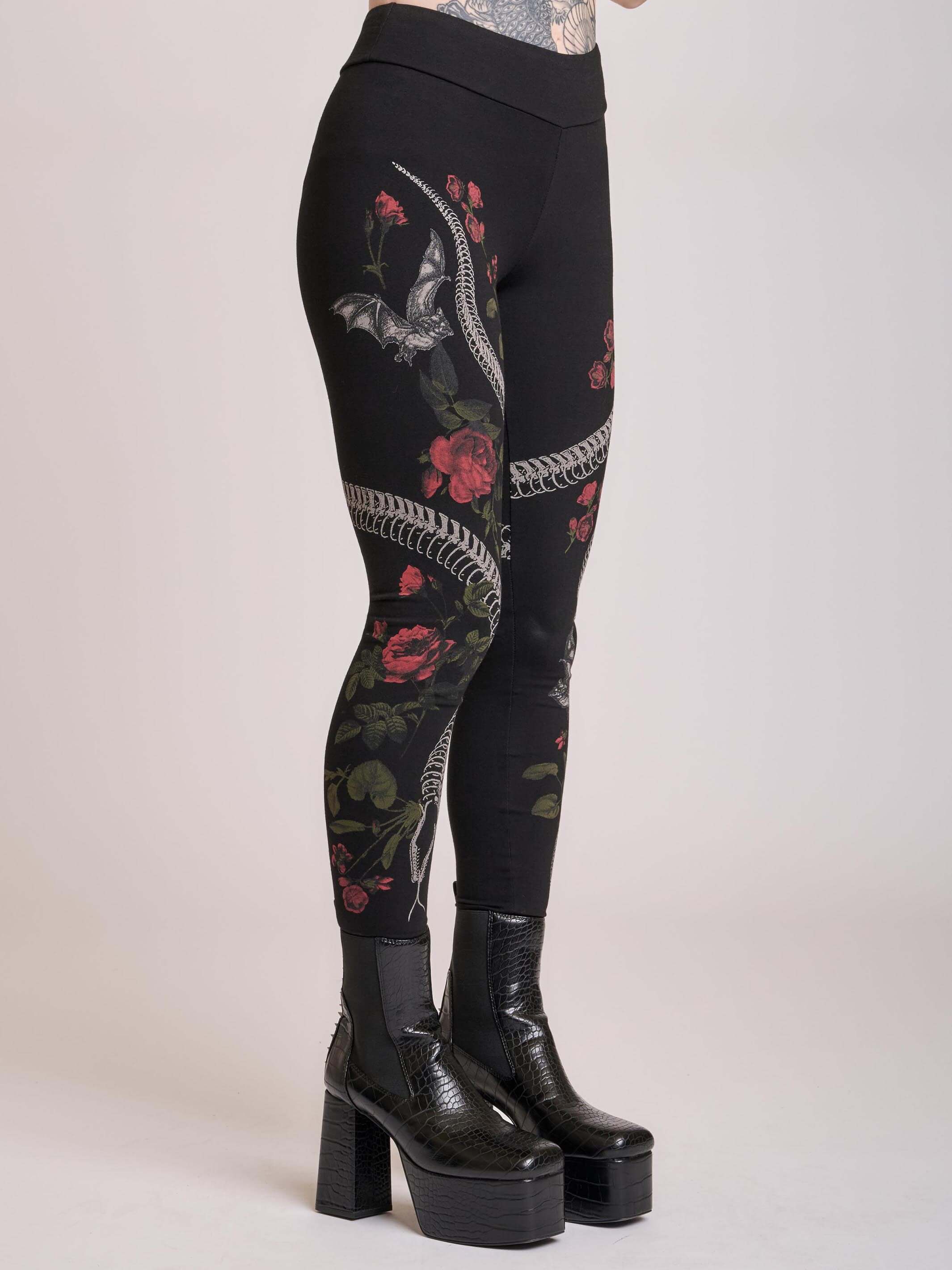 Bat's Roost Gothic Leggings by Midnight Hour – High-Waisted Cotton