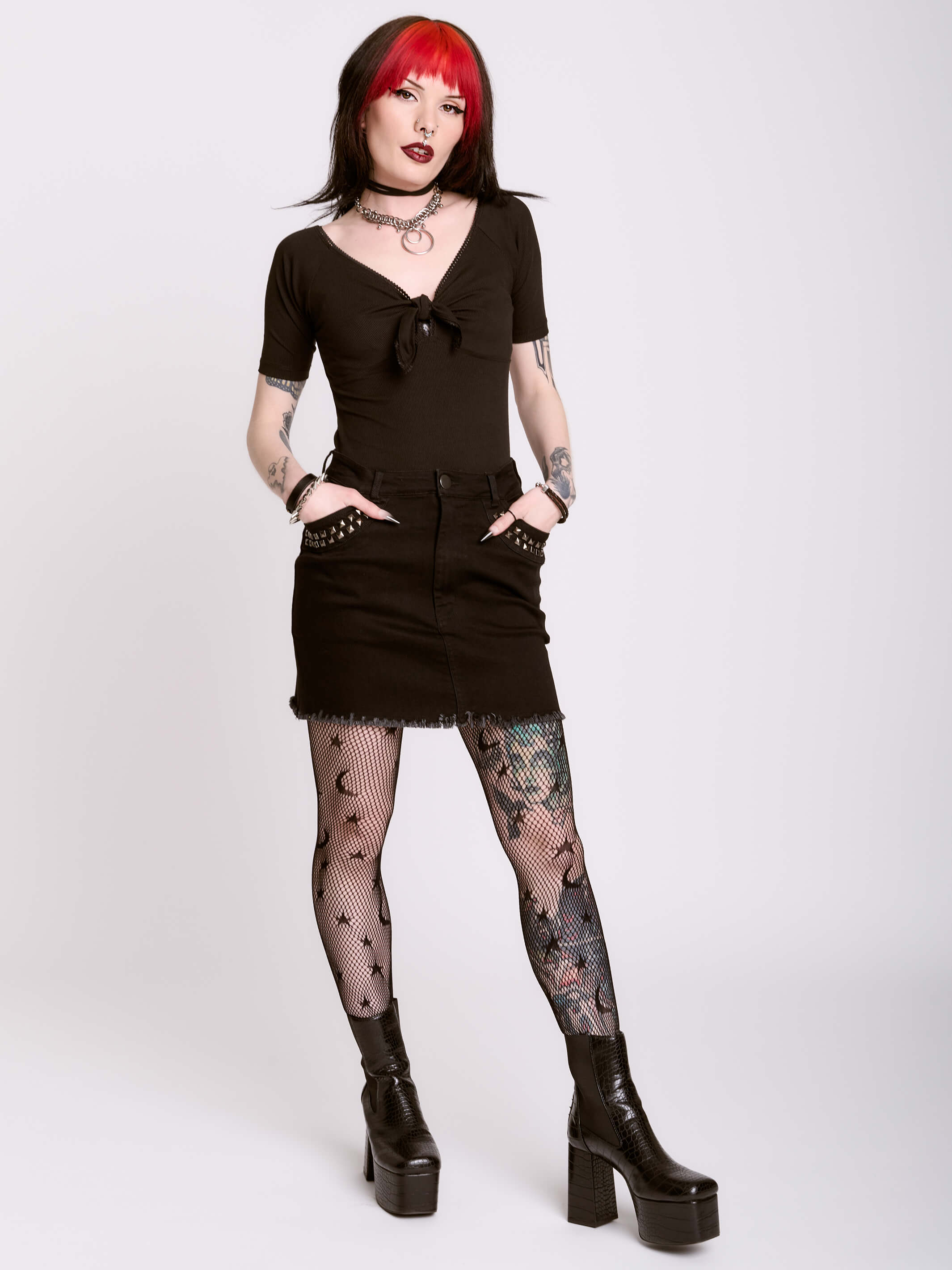 Denim Skirt Denim Dress With Black Tights Sheer Tights White Denim