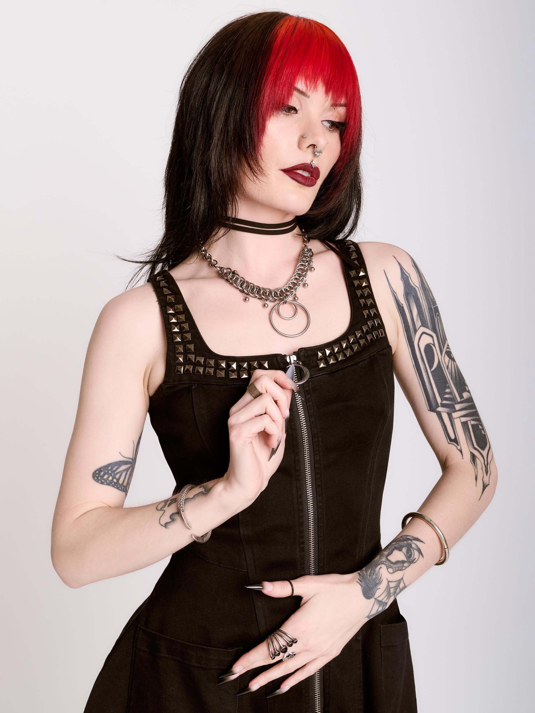 Buy The Studded Denim Dress | Goth-Punk Skater Mini 4XL / Black Buy The Studded Denim Dress | Goth-Punk Skater Mini 4XL / Black
