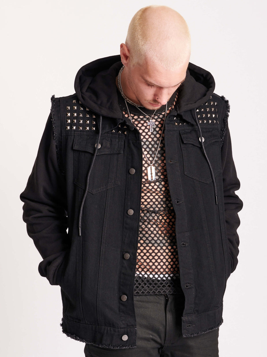 Studded Button Up Denim Jacket