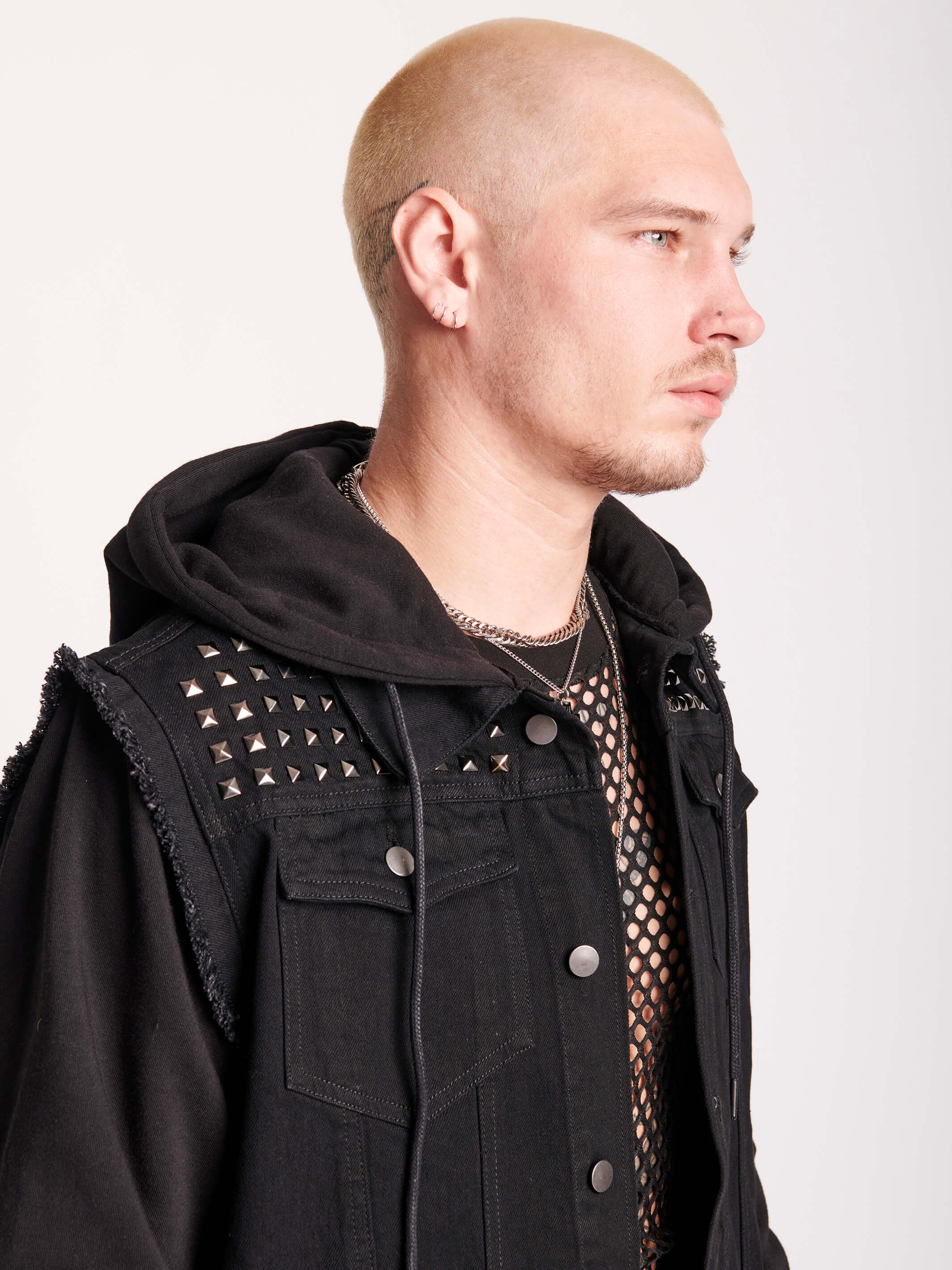 Studded Button Up Collared Neck Denim Jacket