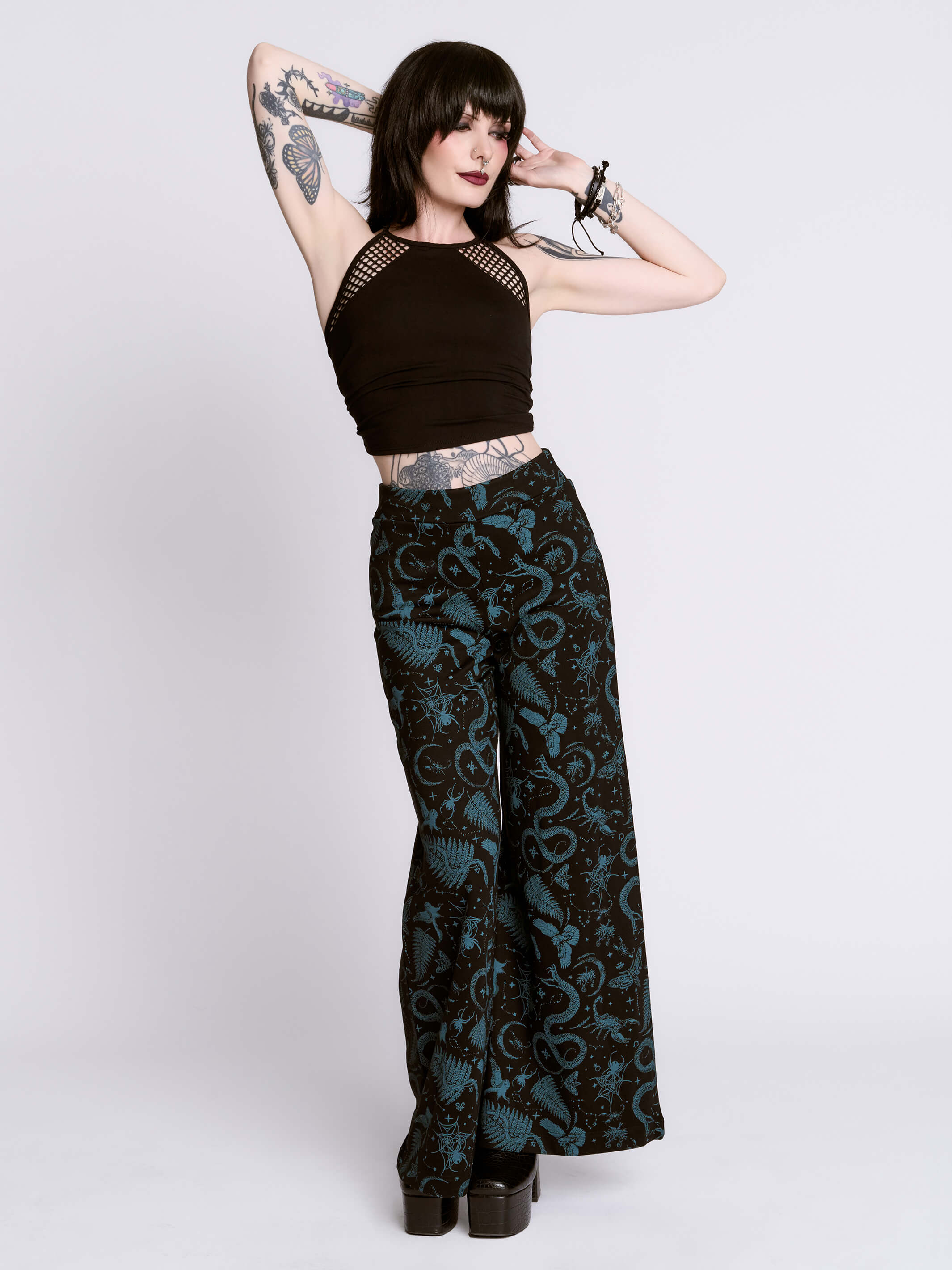 Swamp Life Palazzo Pants – Black Ponte Wide-Leg Pull-On – Midnight