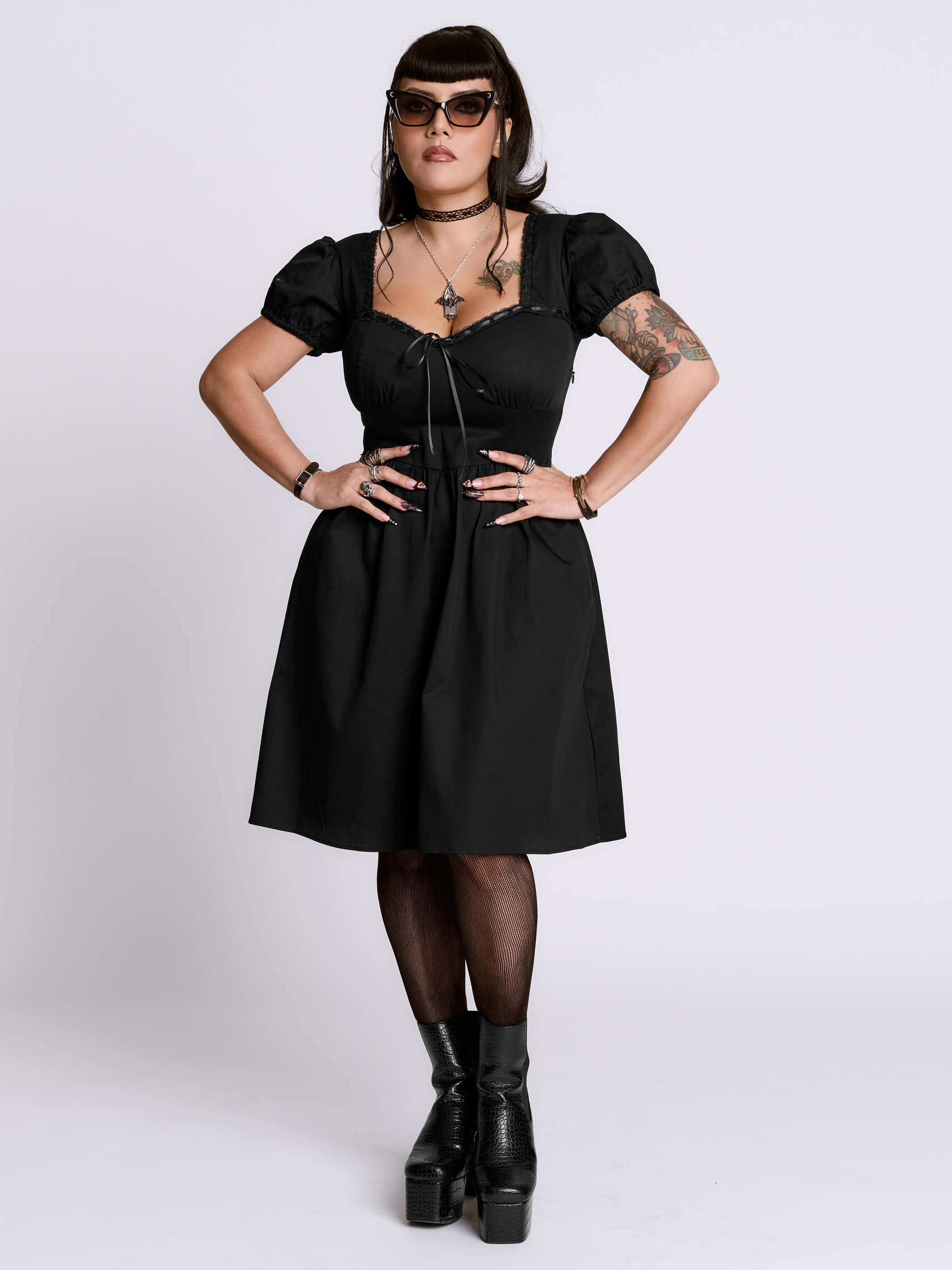 Maiden Dress – Black Goth Fit & Flare w/ Pockets & Tie Waist by