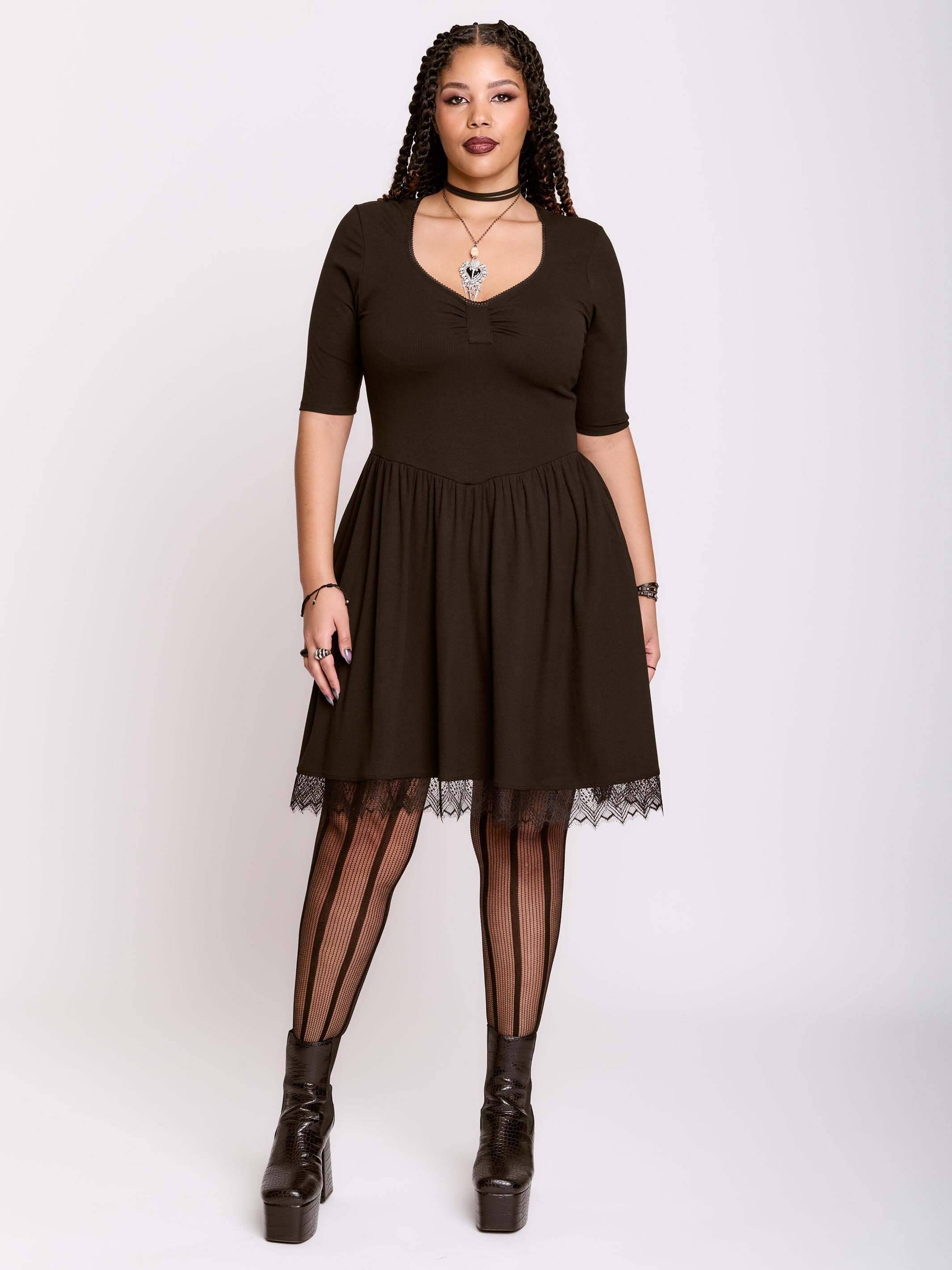 Rib Sweetheart Dress – Midnight Hour