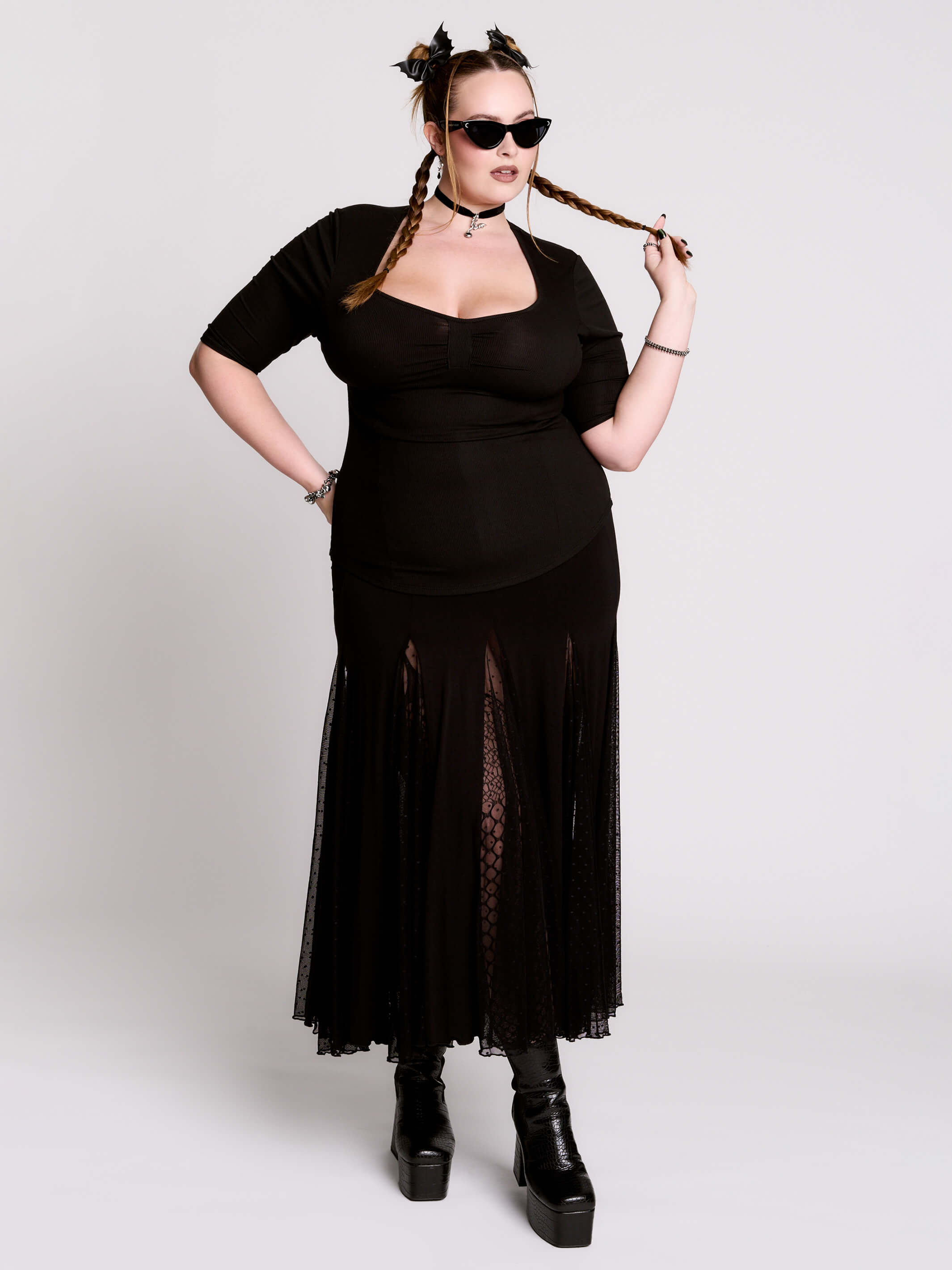 Rib Sweetheart Neck Top in Black by Midnight Hour | Soft Cotton, 3