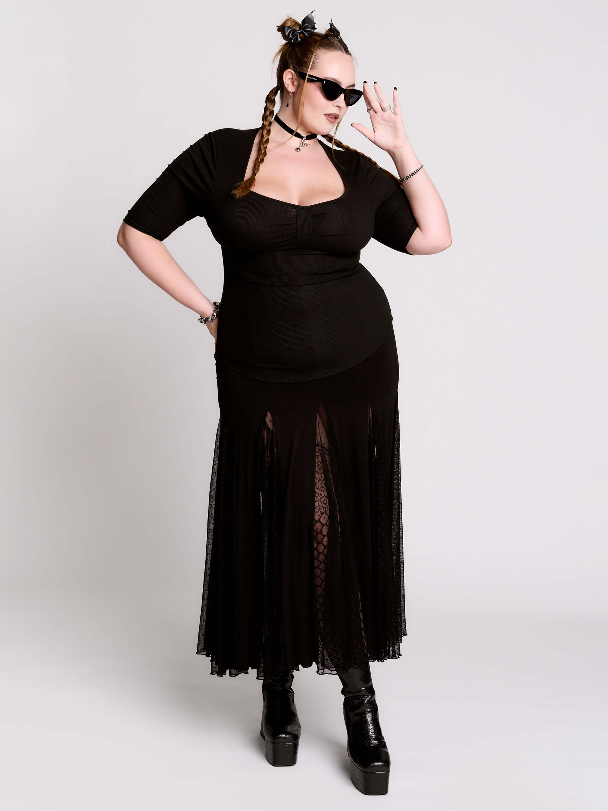 Rib Sweetheart Neck Top in Black by Midnight Hour | Soft Cotton, 3