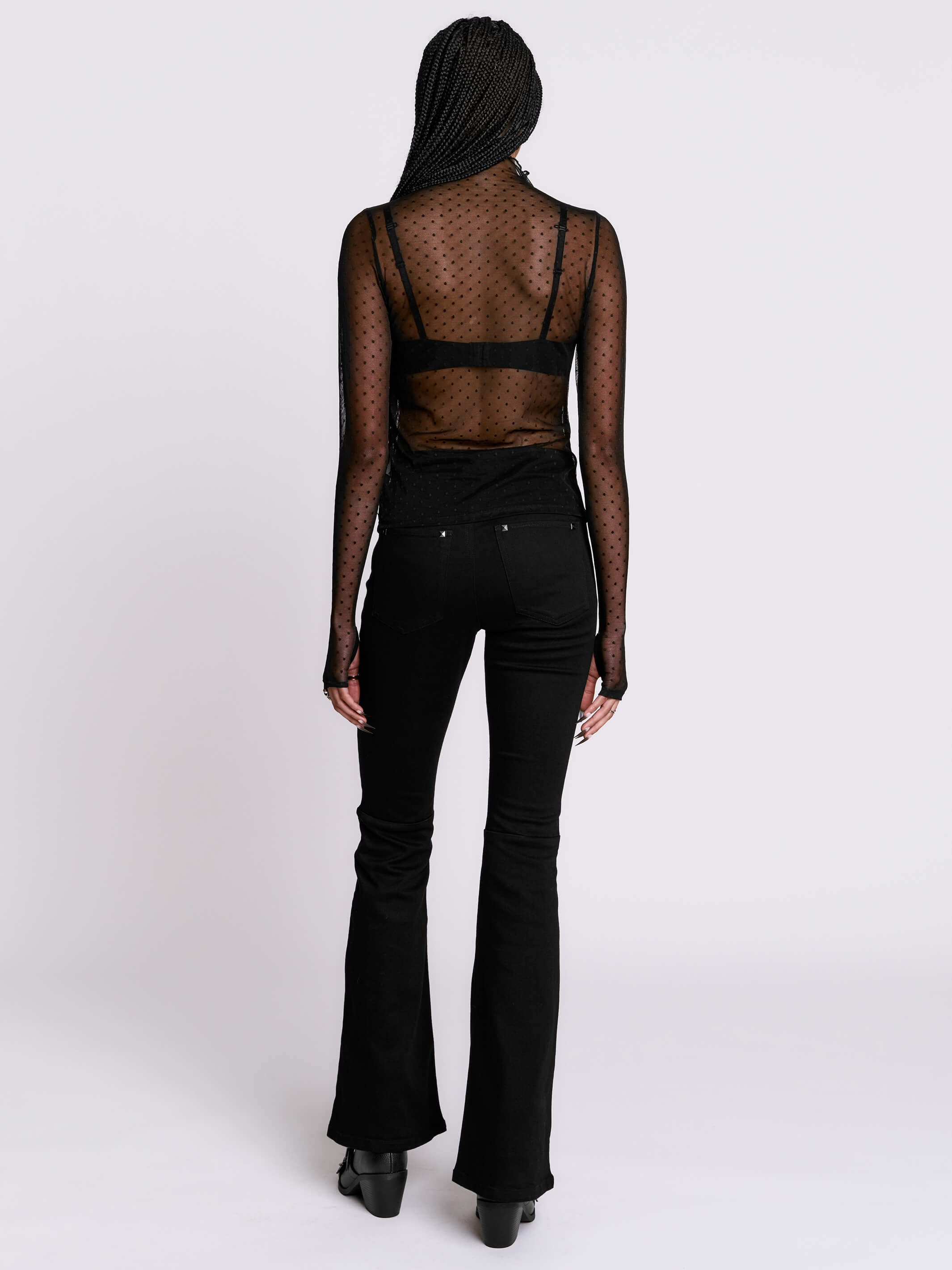 Swiss Dot Mesh Top by Midnight Hour – Sheer Mock Neck Layering Top