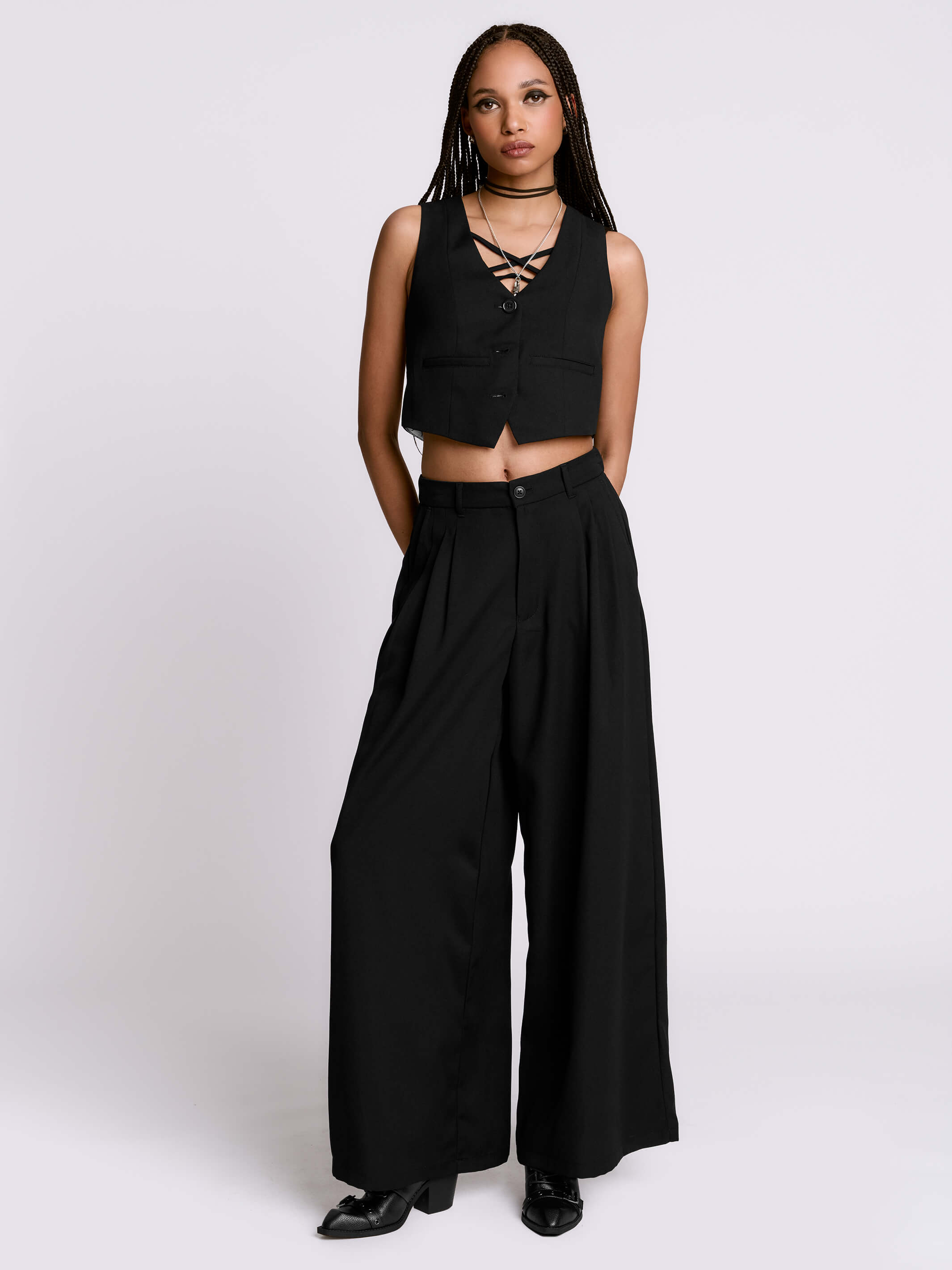 Wide Leg Corporate Goth Trouser – Midnight Hour