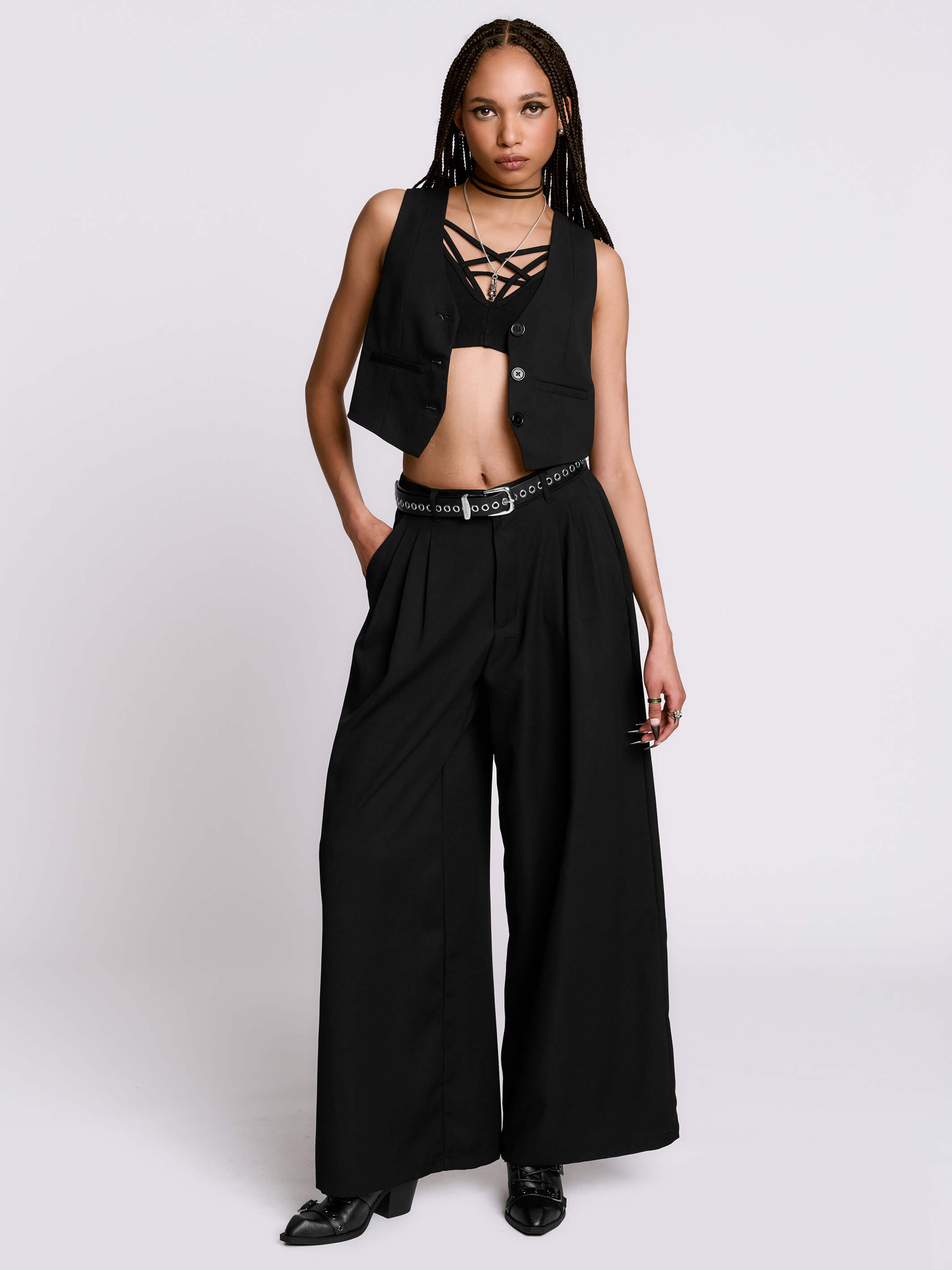 Wide Leg Corporate Goth Trouser – Midnight Hour
