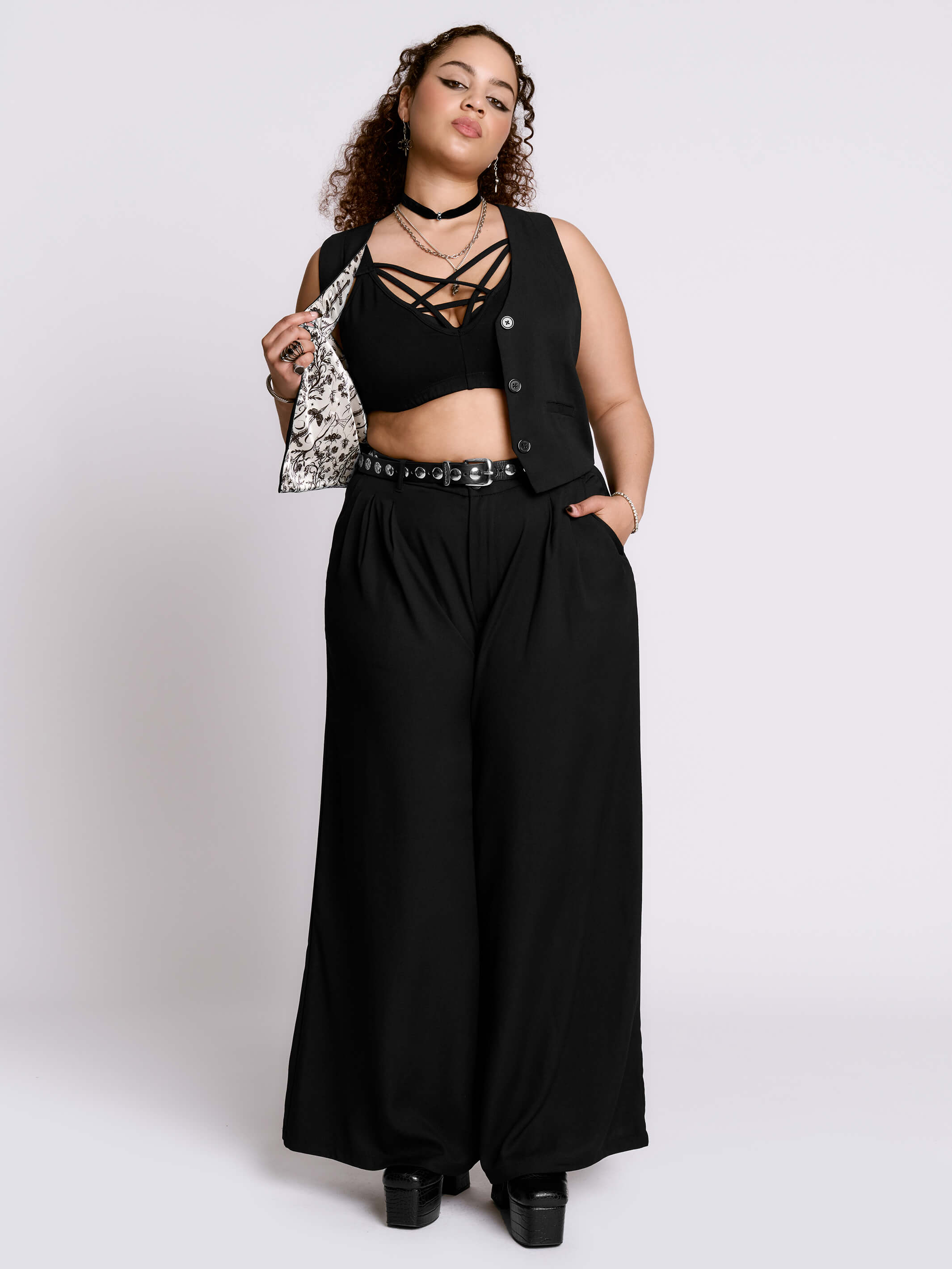 Wide Leg Corporate Goth Trouser – Midnight Hour