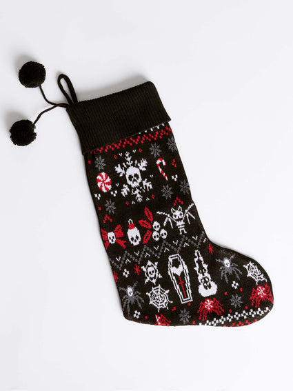 a black and red christmas stocking