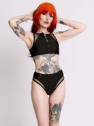 Zip Up Fishnet Swim Top