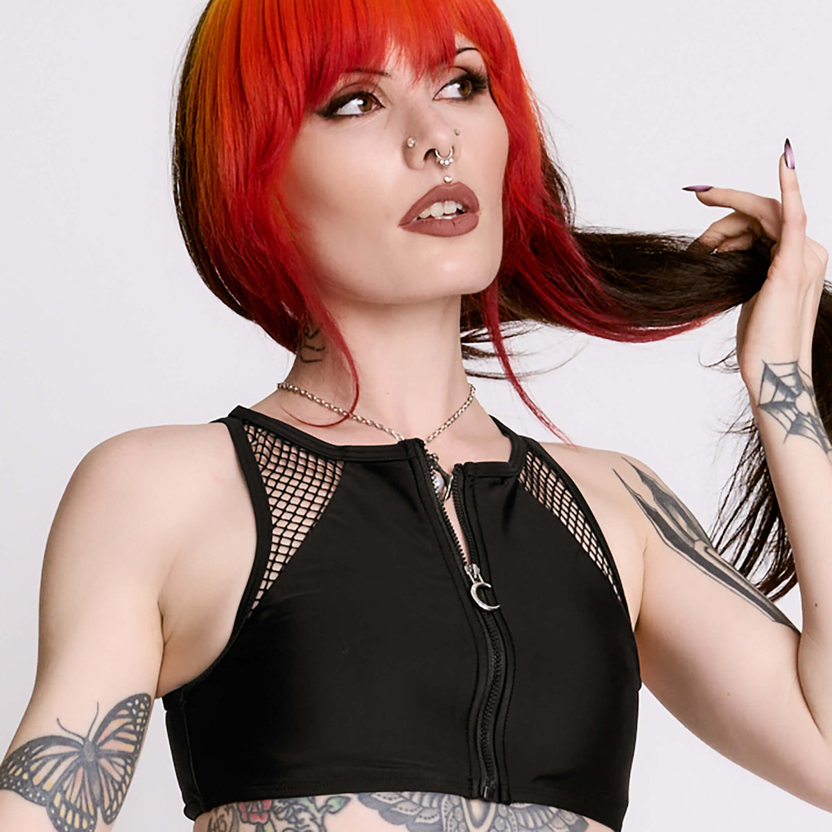 Zip Up Fishnet Swim Top – Midnight Hour