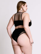 Zip Up Fishnet Swim Top