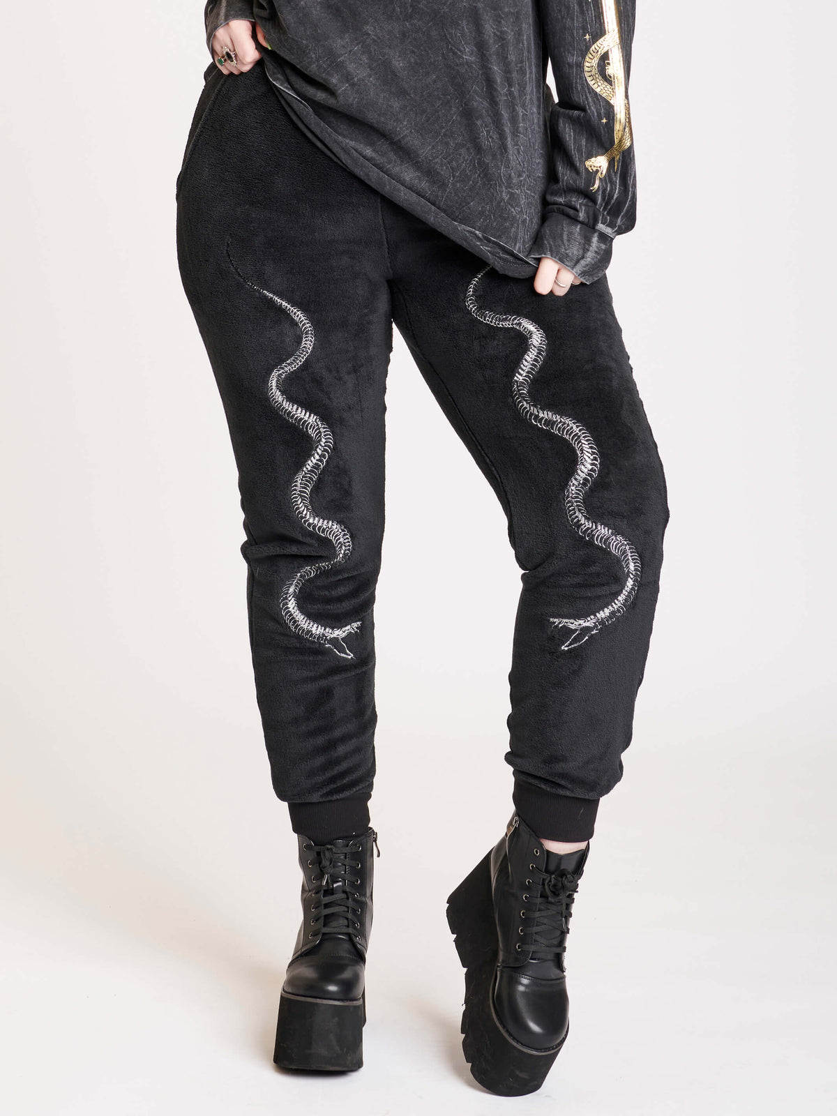 embroidered snake plush unisex jogger