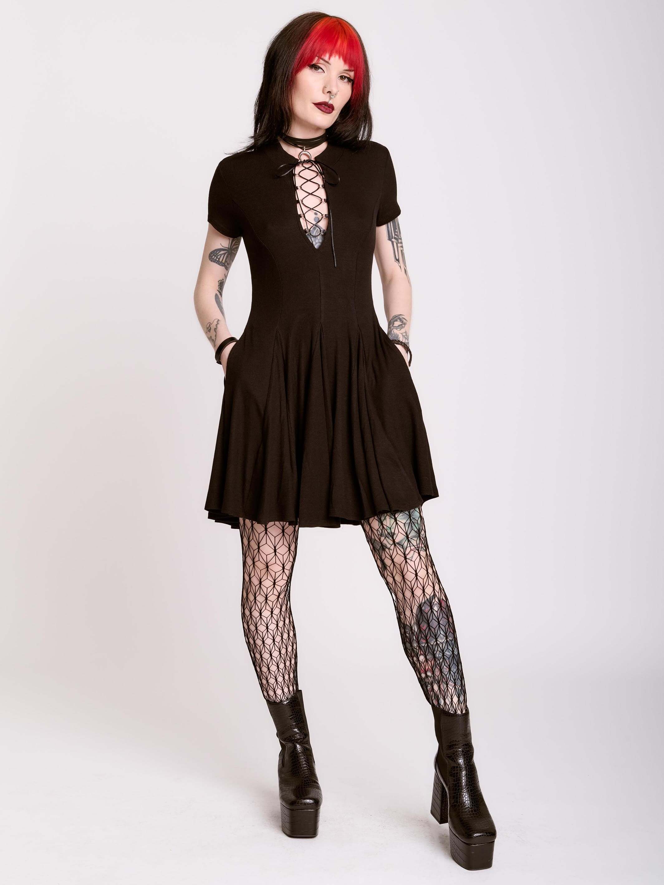 Lace Up Skater Dress Midnight Hour Lace Up Skater Dress Midnight Hour