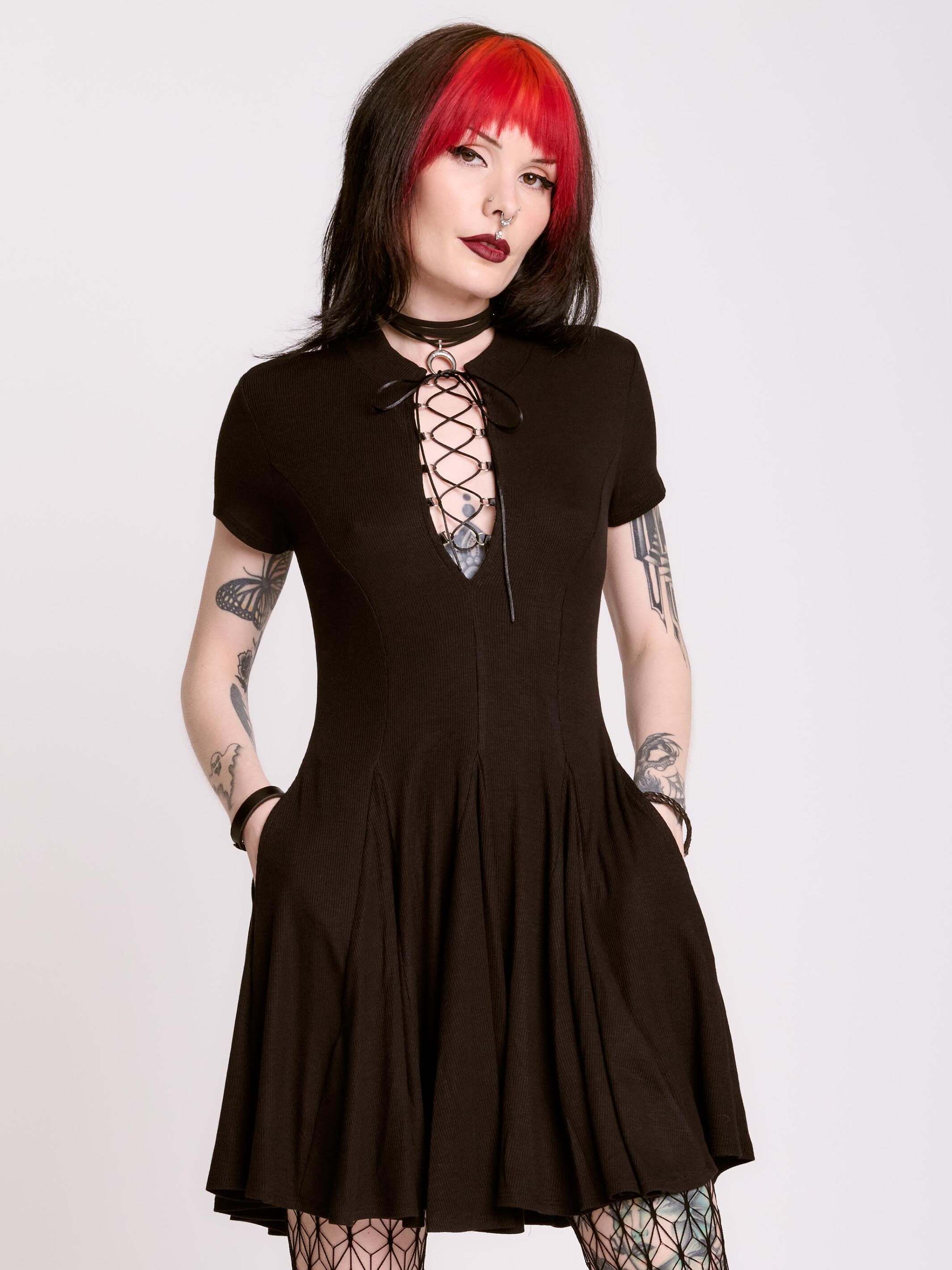 Lace Up Skater Dress Midnight Hour Lace Up Skater Dress Midnight Hour