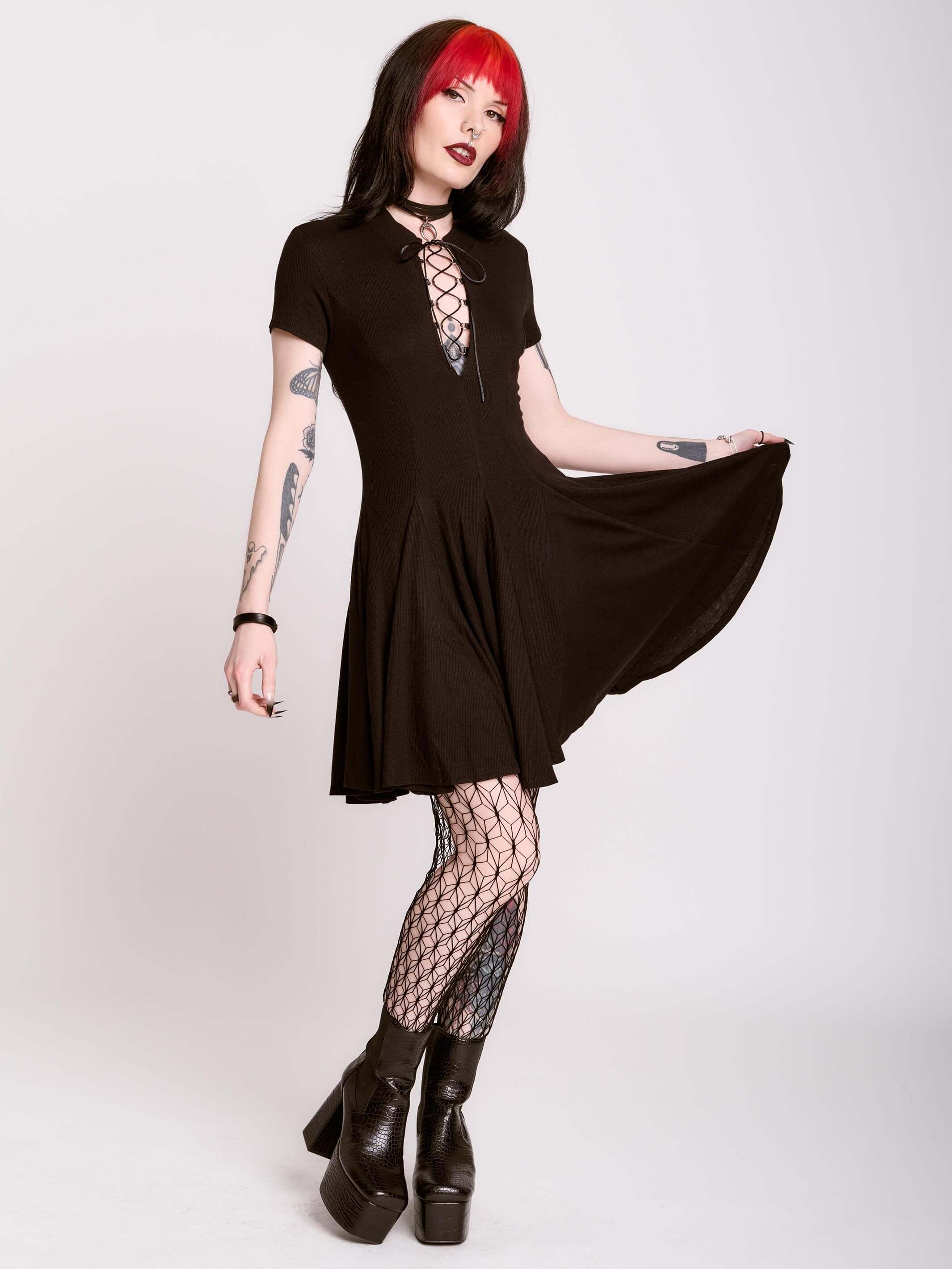 Lace Up Skater Dress Midnight Hour Lace Up Skater Dress Midnight Hour
