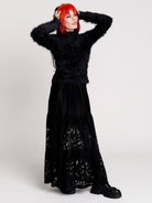 black fuzzy faux-fur mock-neck sweater