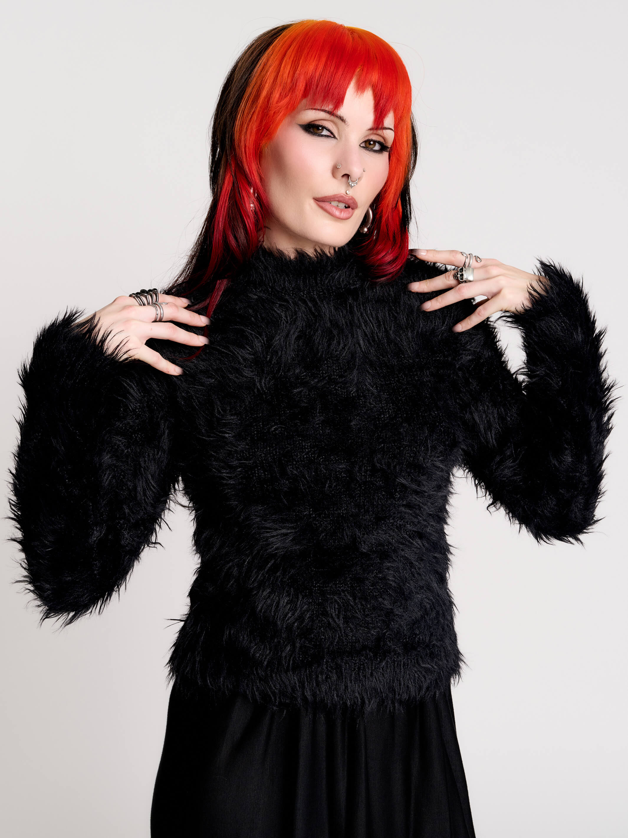 Monster Fur Sweater by Midnight Hour – Black Shaggy Faux Fur Knit