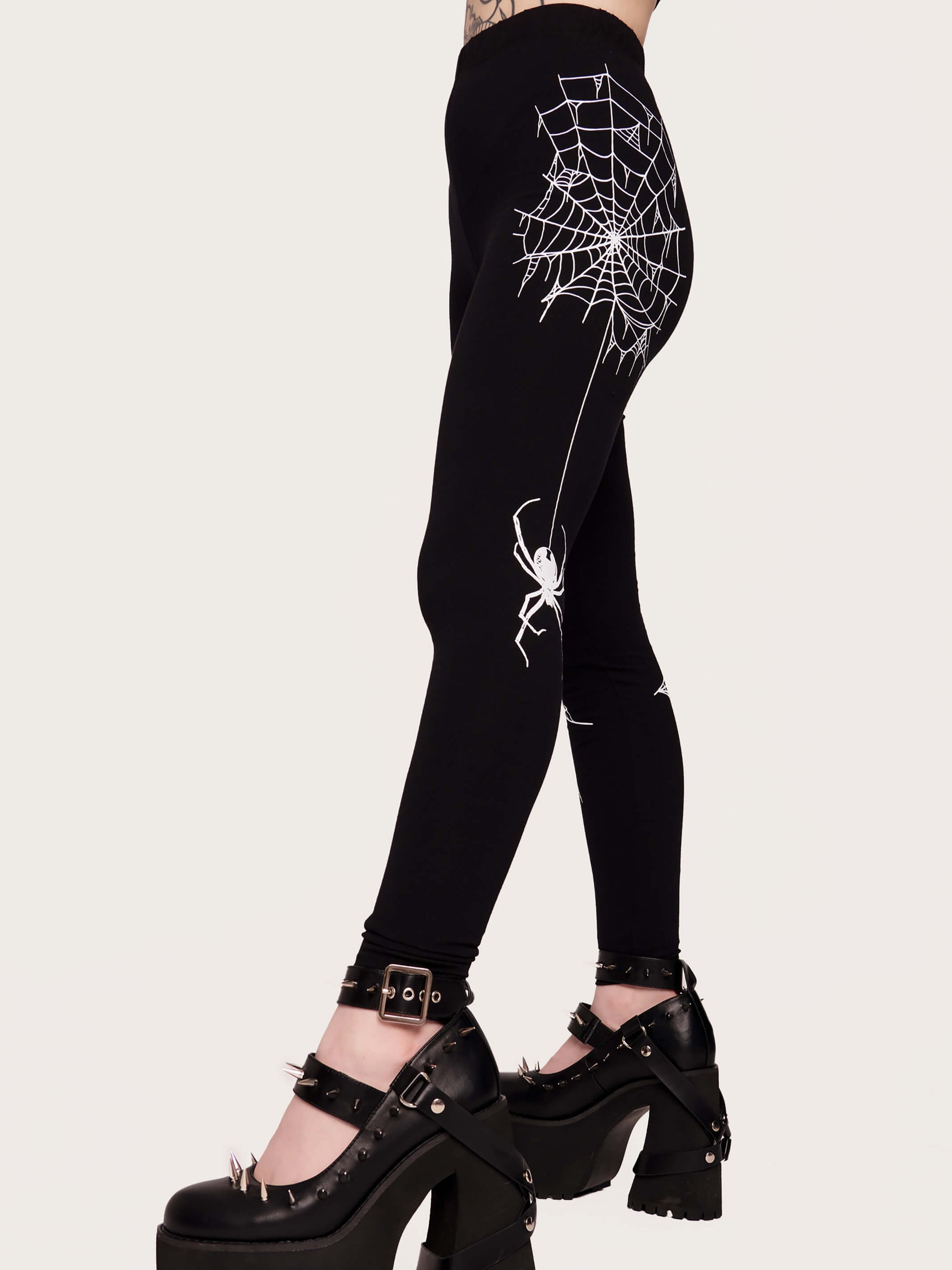 Spiderweb leggings. super soft and stretchy with elastic pull on waistband. Moon phases, witch symbols, constellations. nu goth fashion, goth legging, goth grunge fashion, dark aesthetic clothing. Goth fashion, alt girl fashion, goth clothing, witchy clothing, egirl fashion, dark aesthetic.