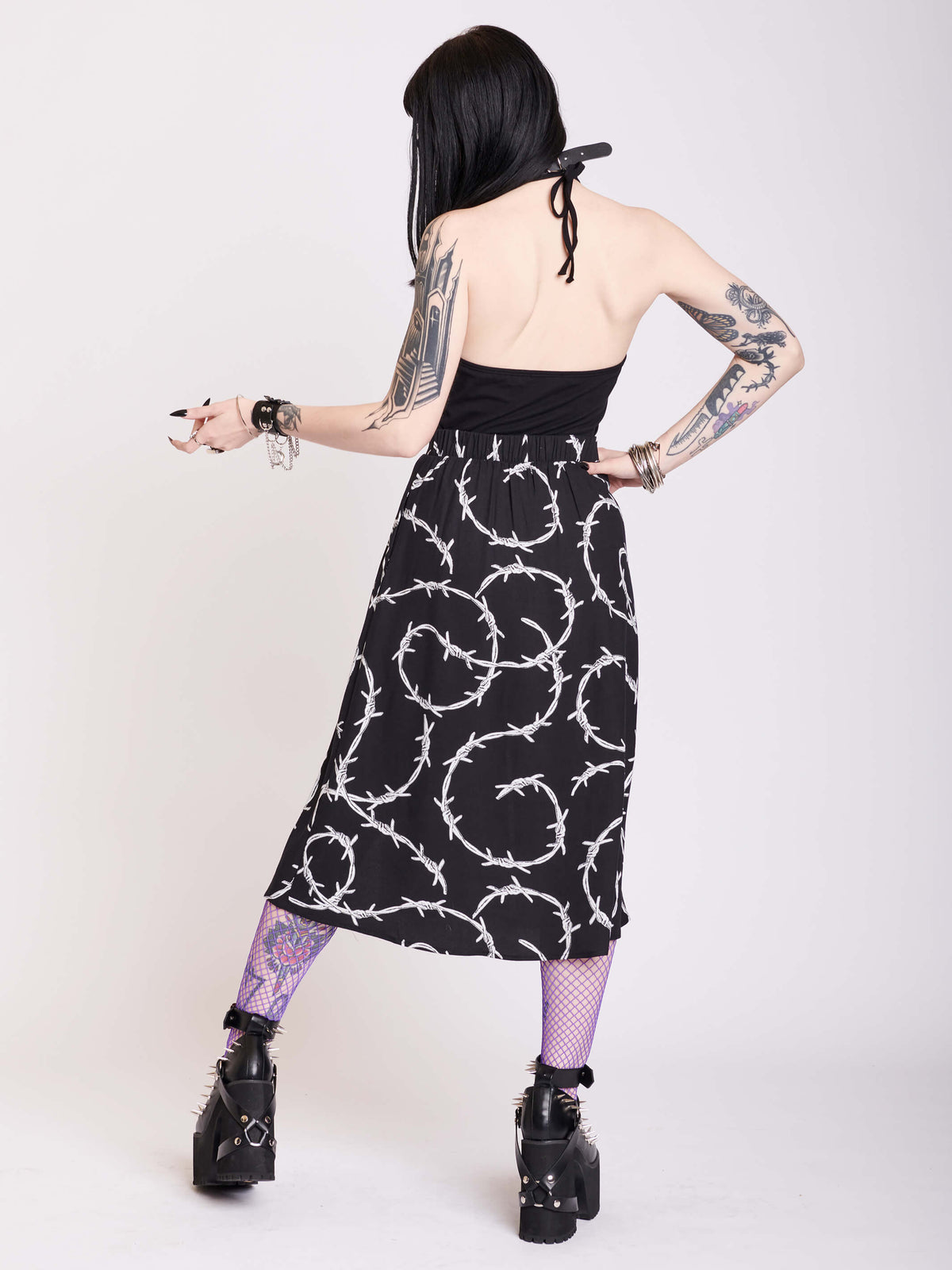 Woven barbwire print midi skirt with pockets