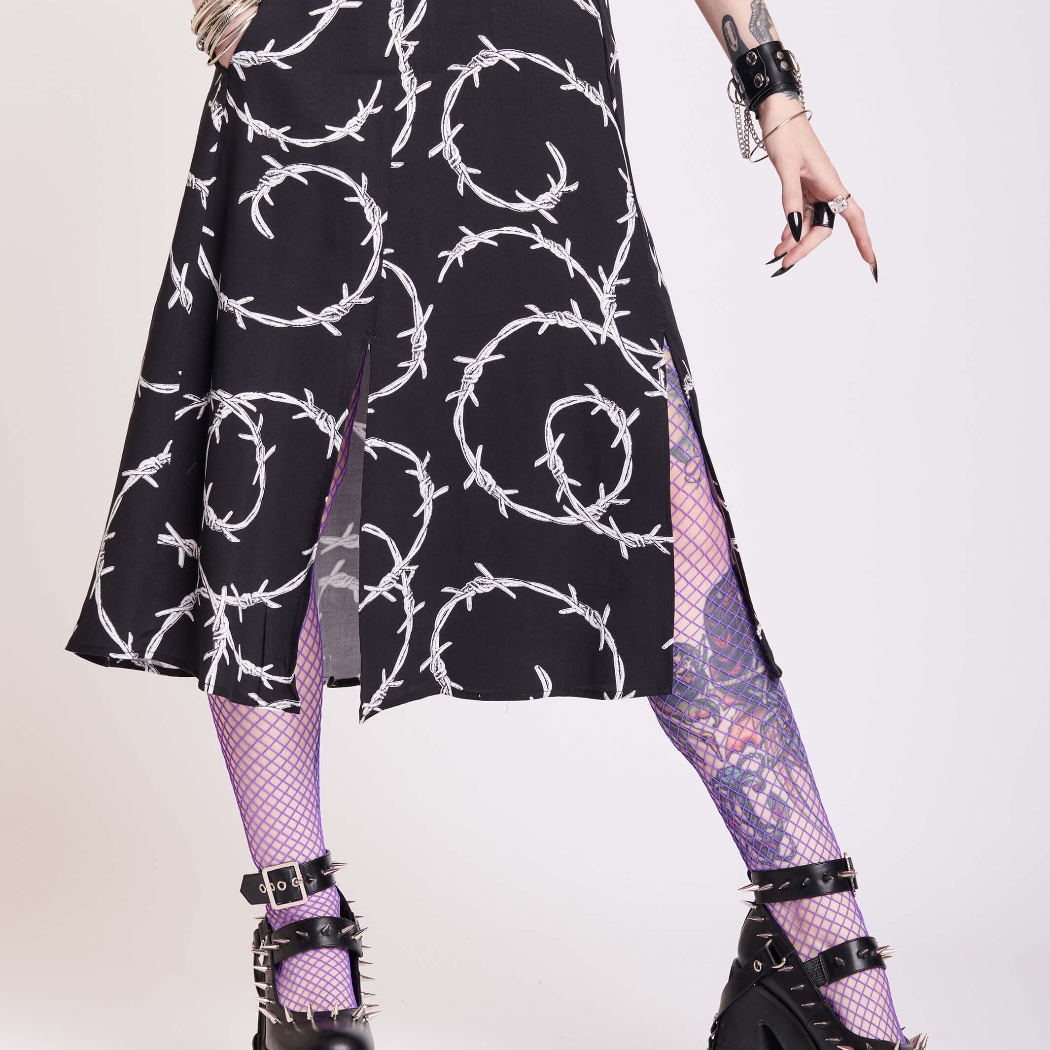 Woven barbwire print midi skirt with pockets
