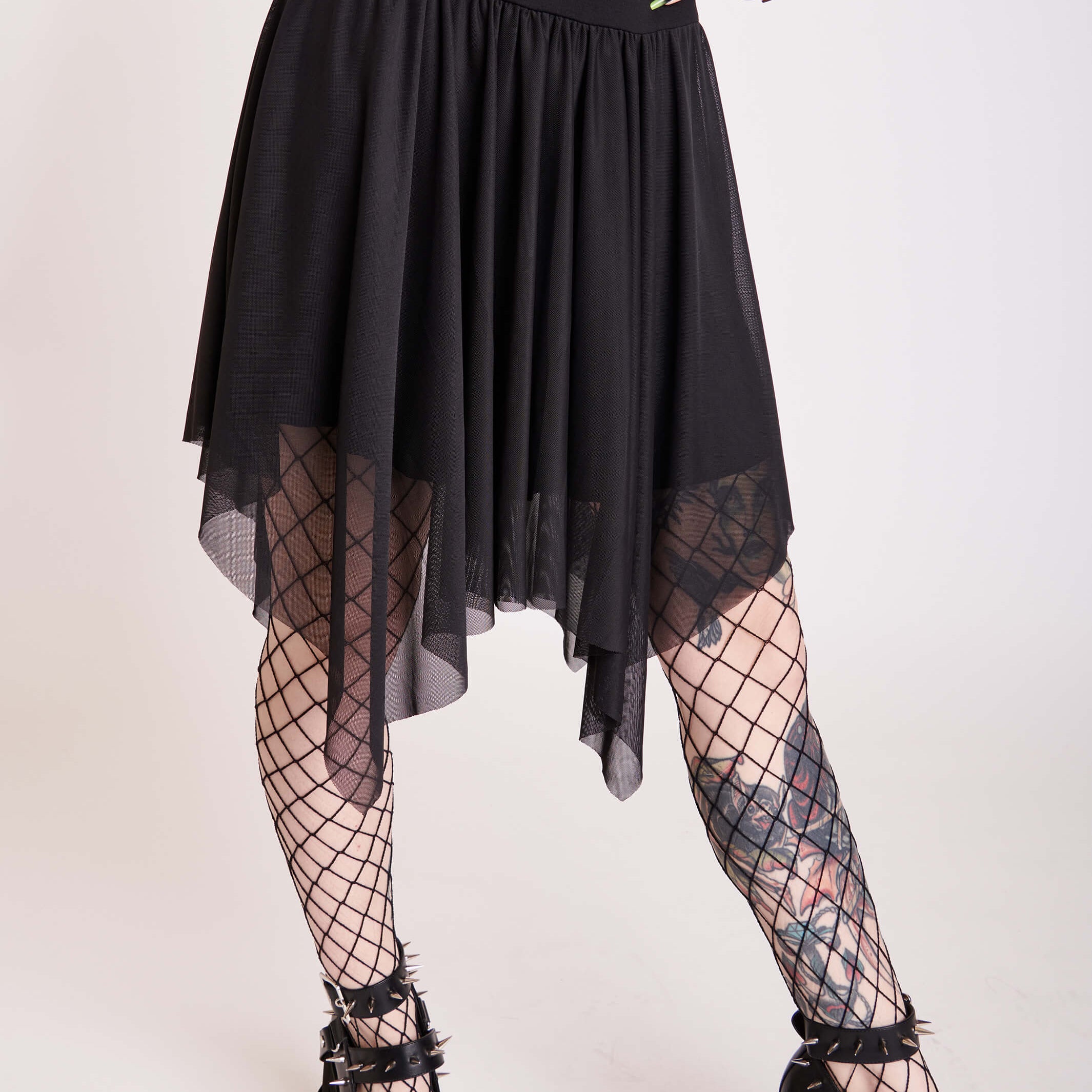 Mesh knit dark fairy assymetrical hem black skirt
