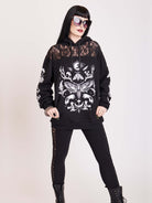 Forest witch graphic on lace yoke fleece unisex hoodie.