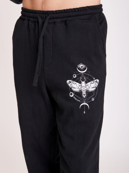 Unisex black jogger with deathmoth graphic
