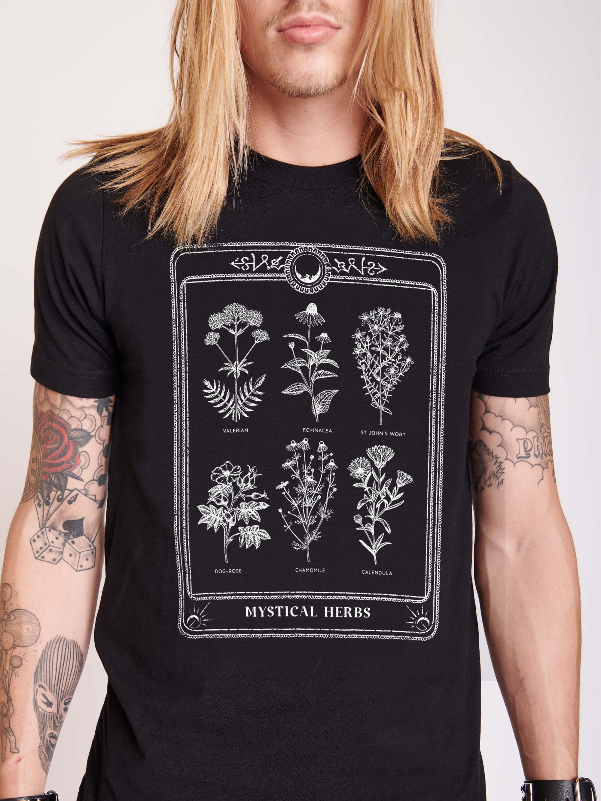 Mystical Herbs illustration chart black tshirt