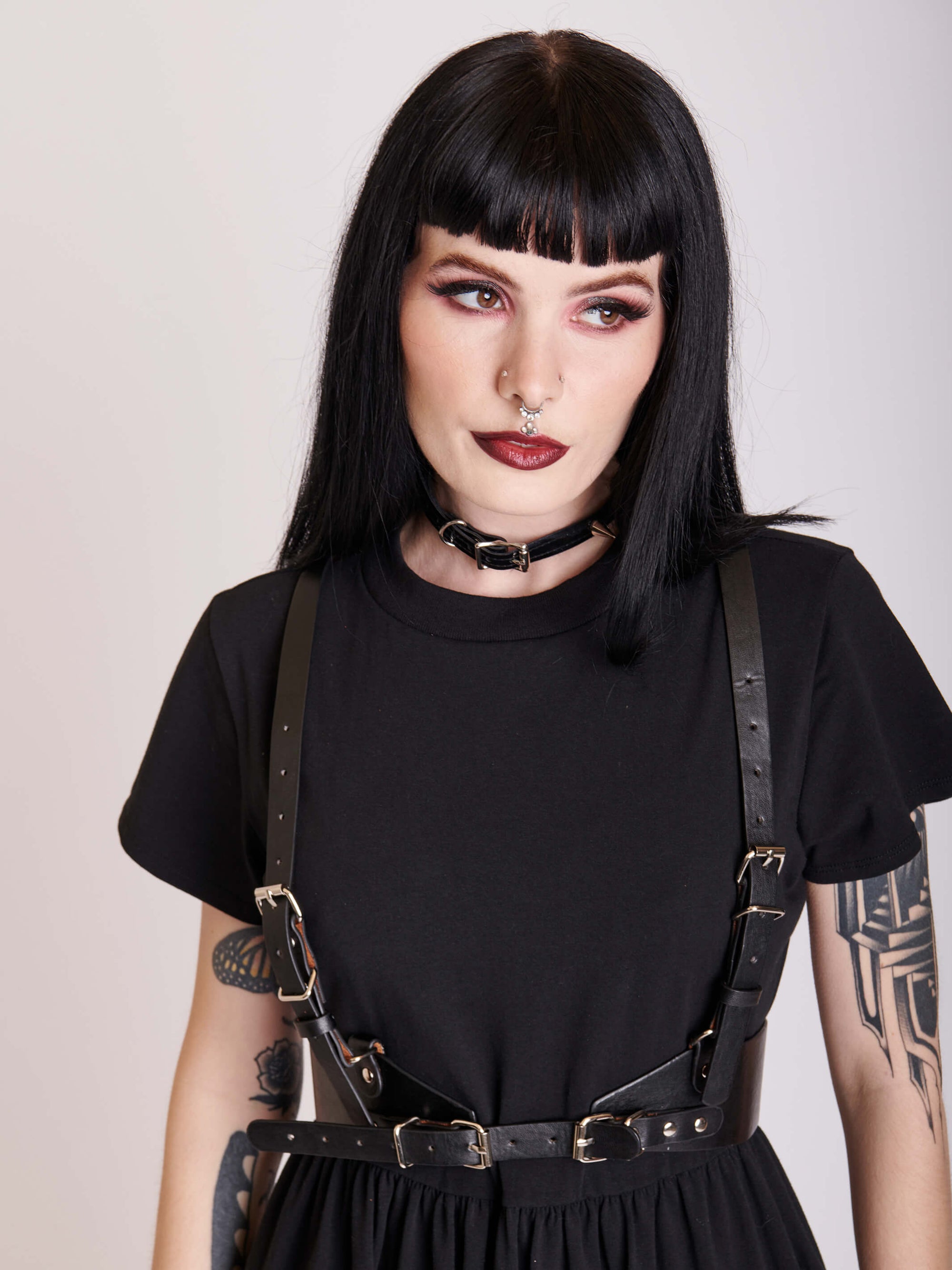 Pleather black belted harness