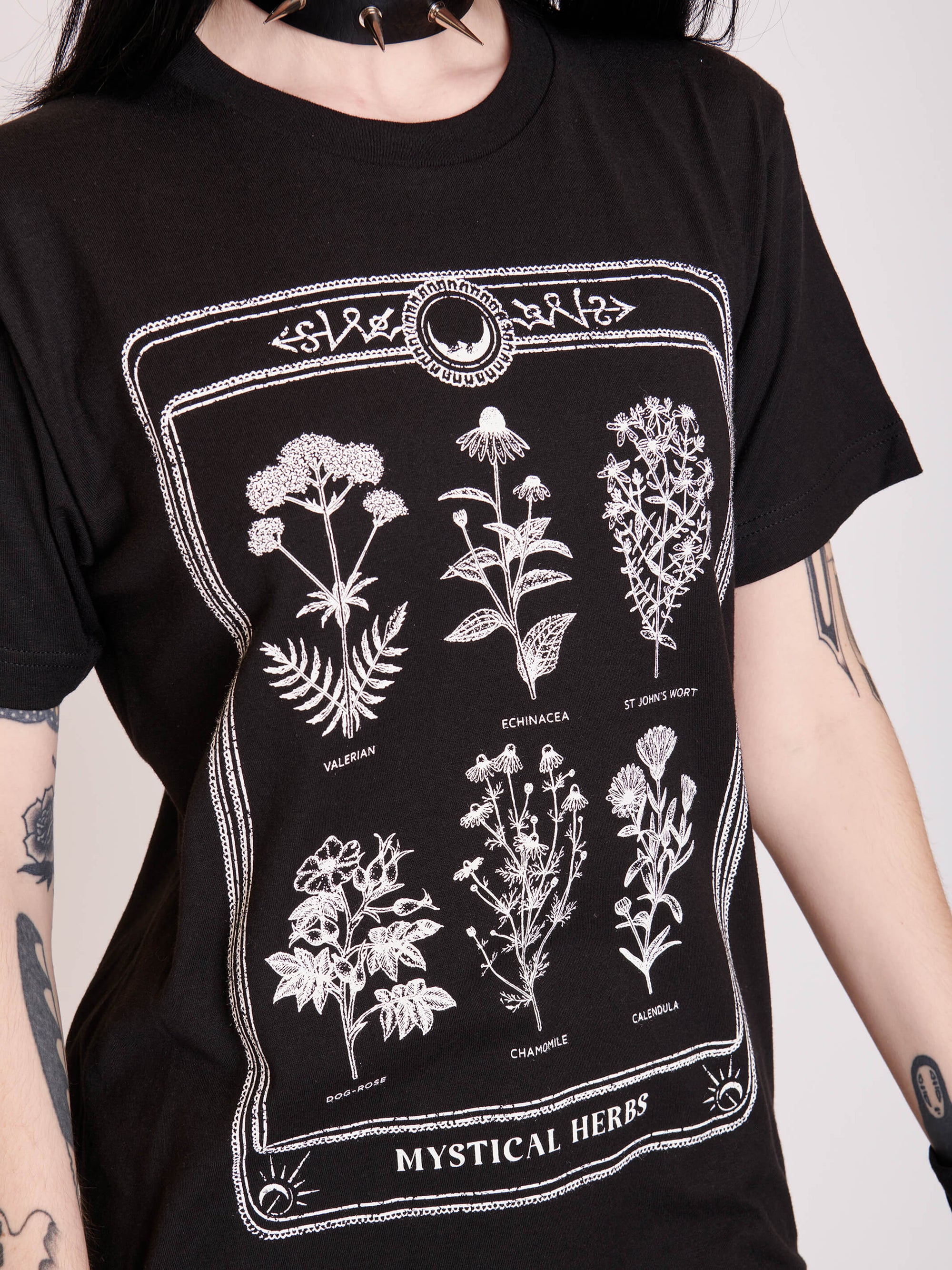 Mystical witchy herbs illustration black tshirt
