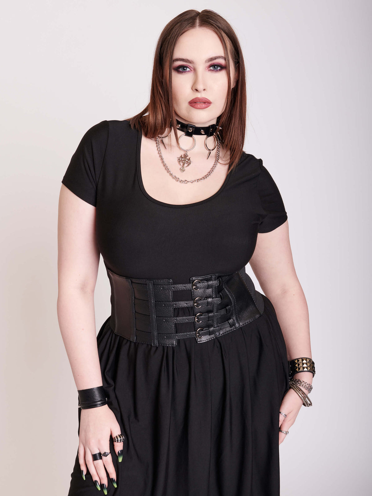 Black vegan leather adjustable corset belt