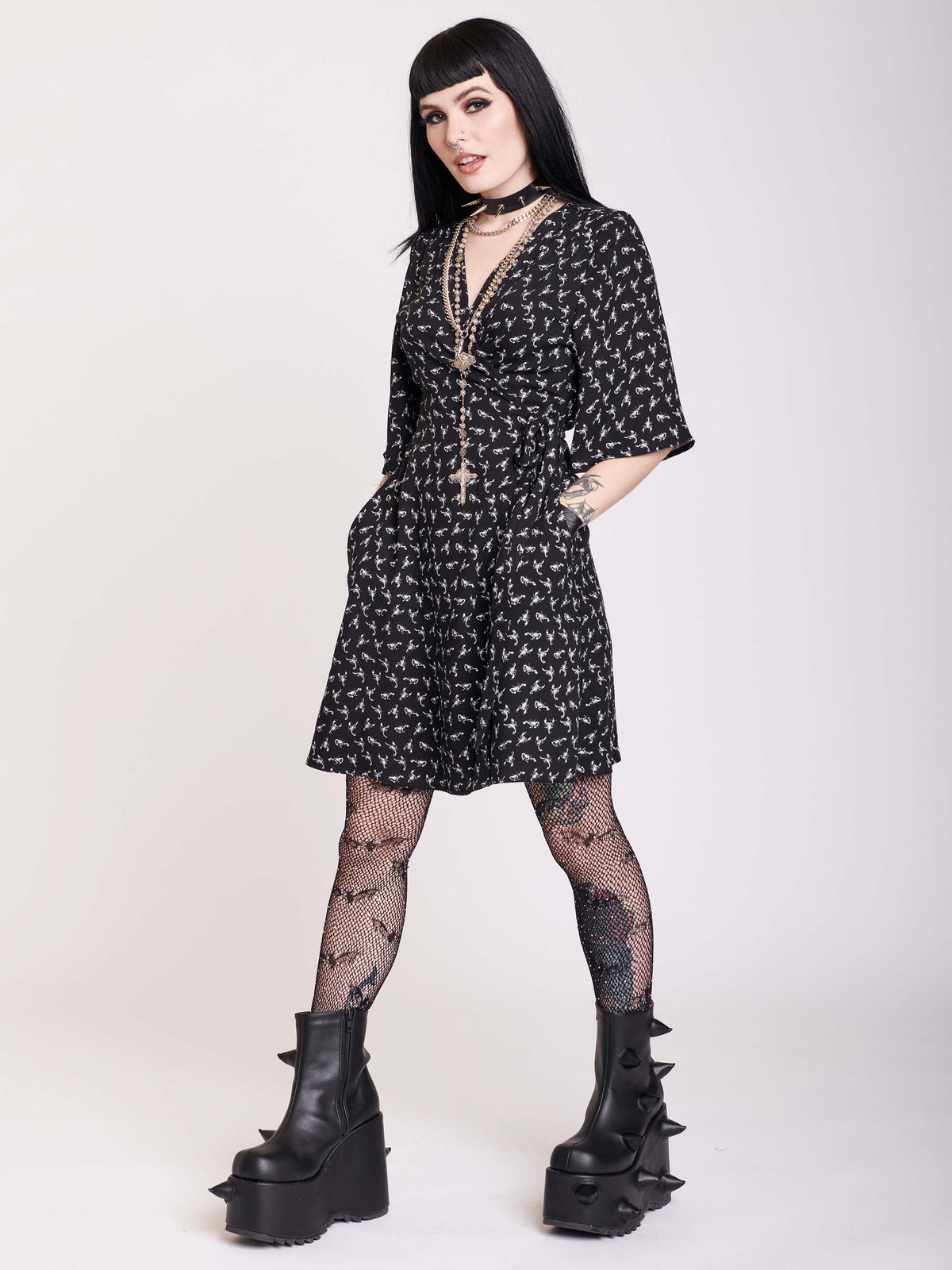 wrap dress with scorpian all over print