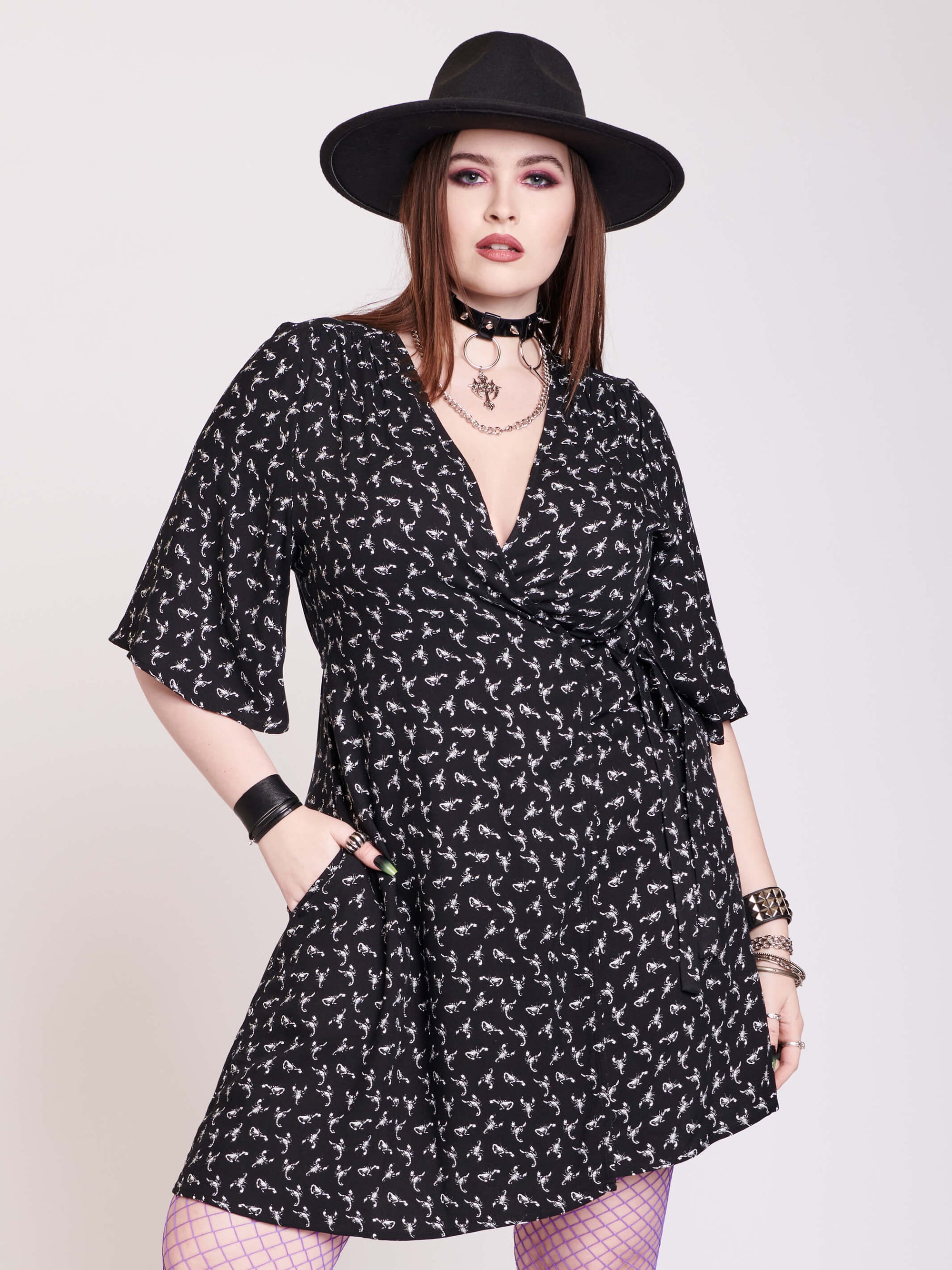 wrap dress with scorpian all over print