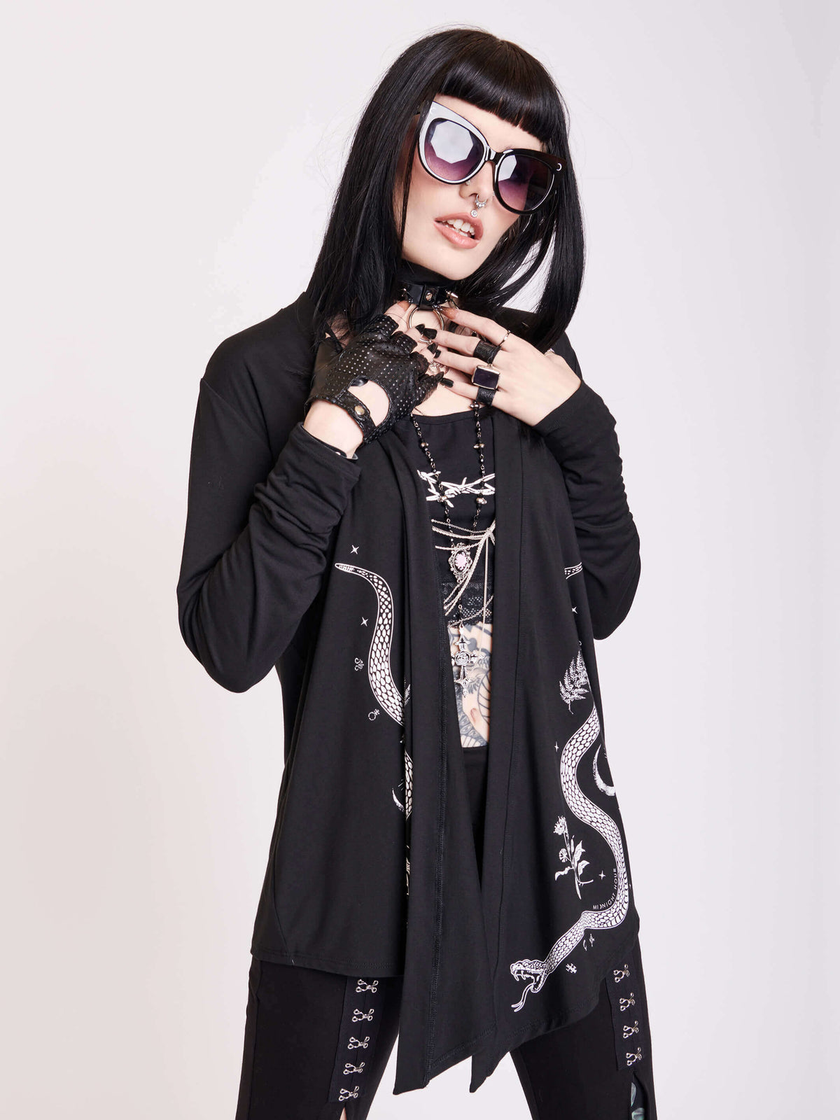bLACK CARDIGAN WITH SERPENT GRAPHICS