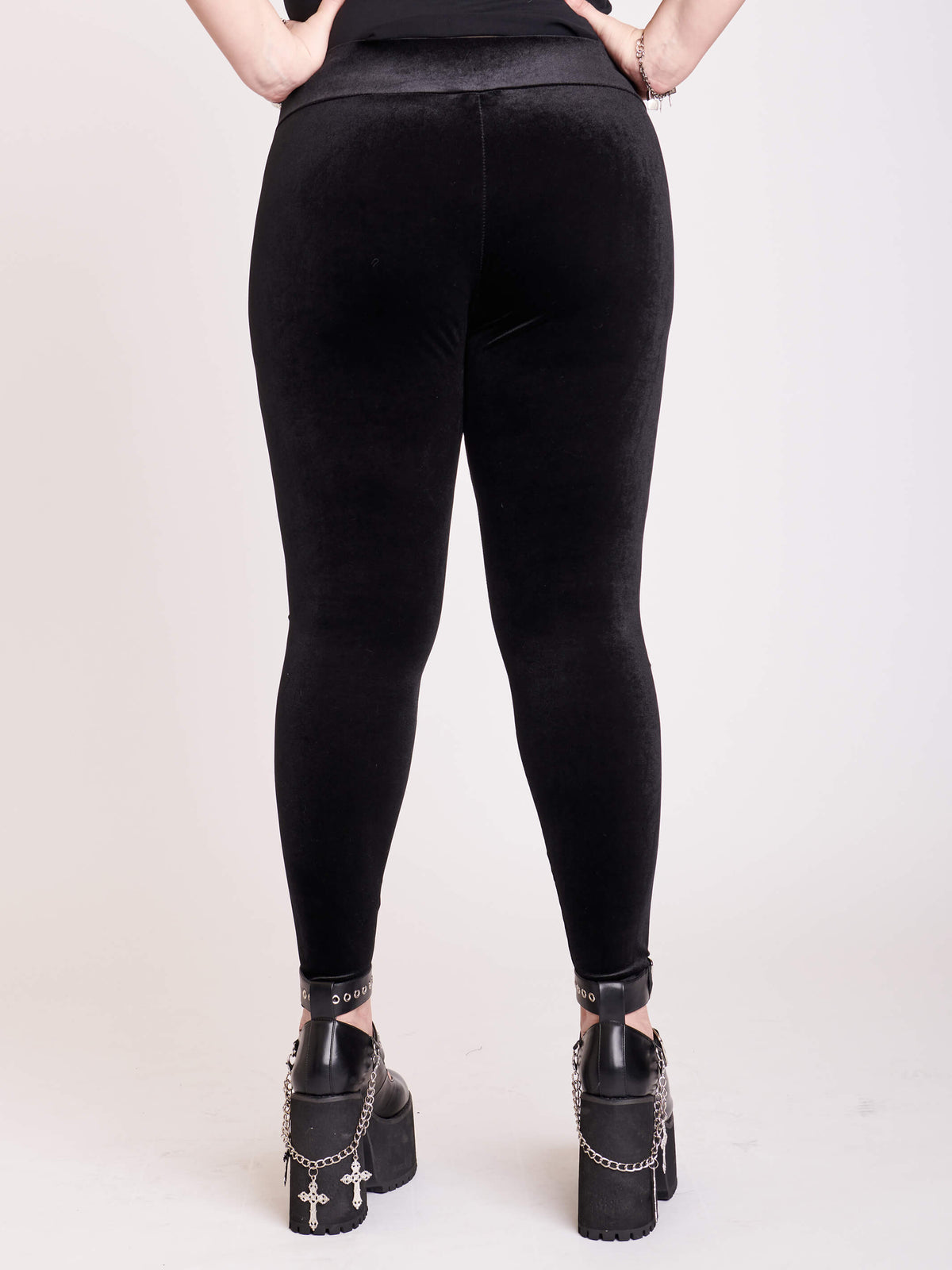 Black velvet stretch leggings