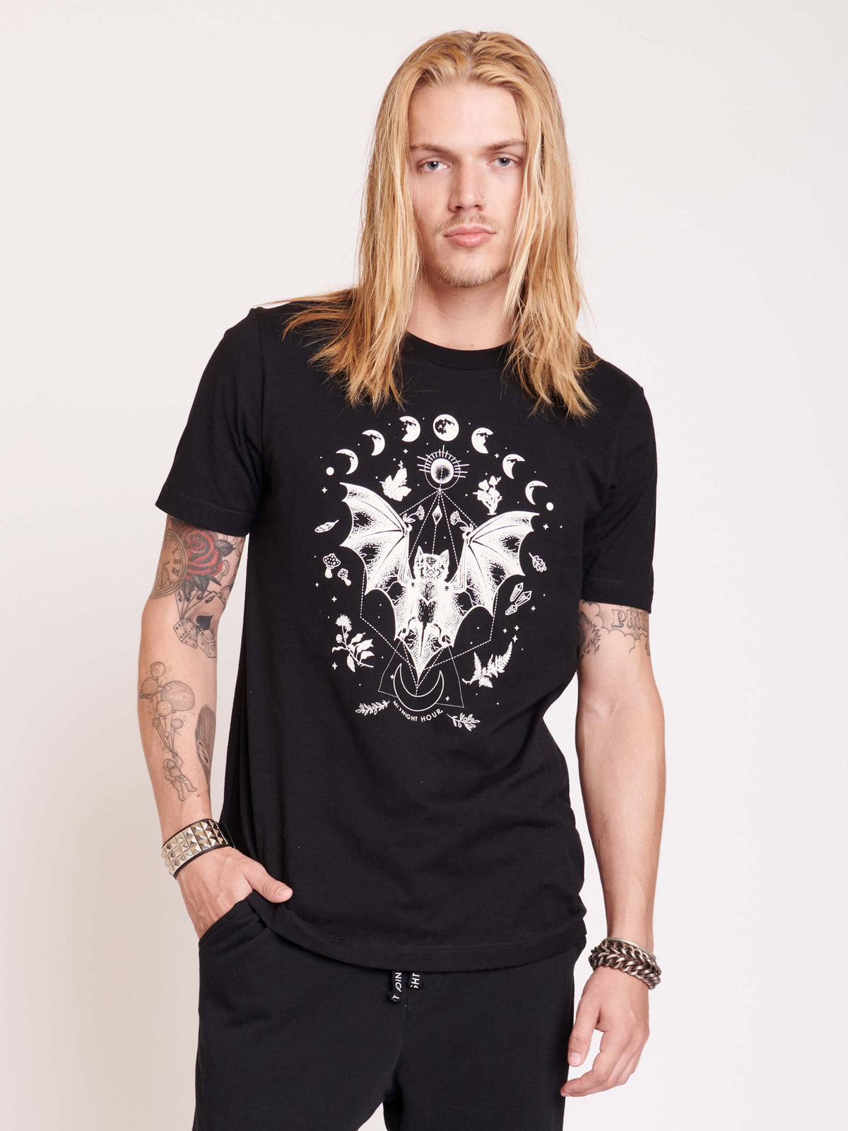 black gothic t-shirt with bat and moon phase