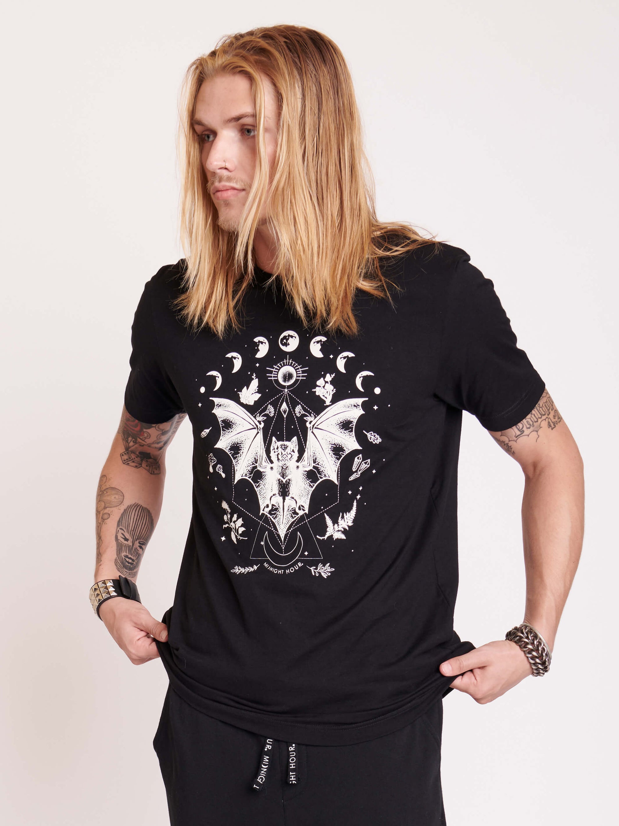 black gothic t-shirt with bat and moon phase