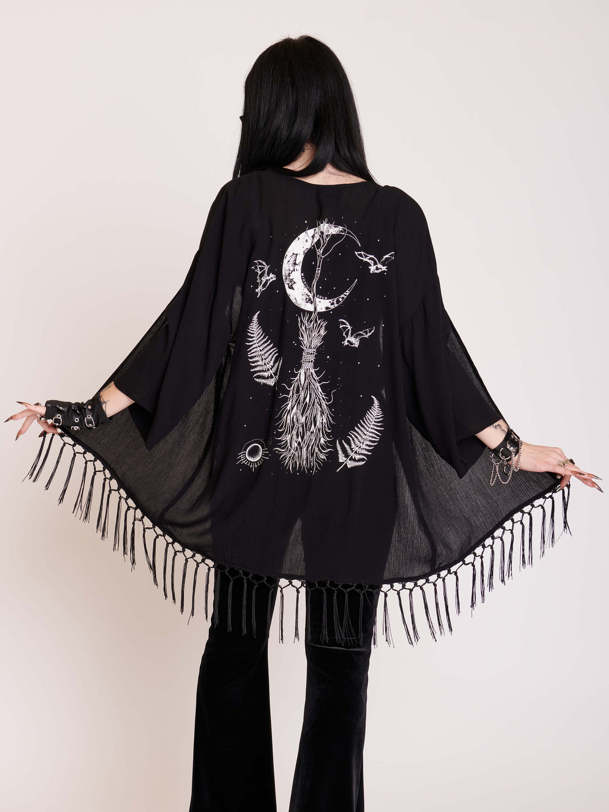 Witchy graphic on black kimono